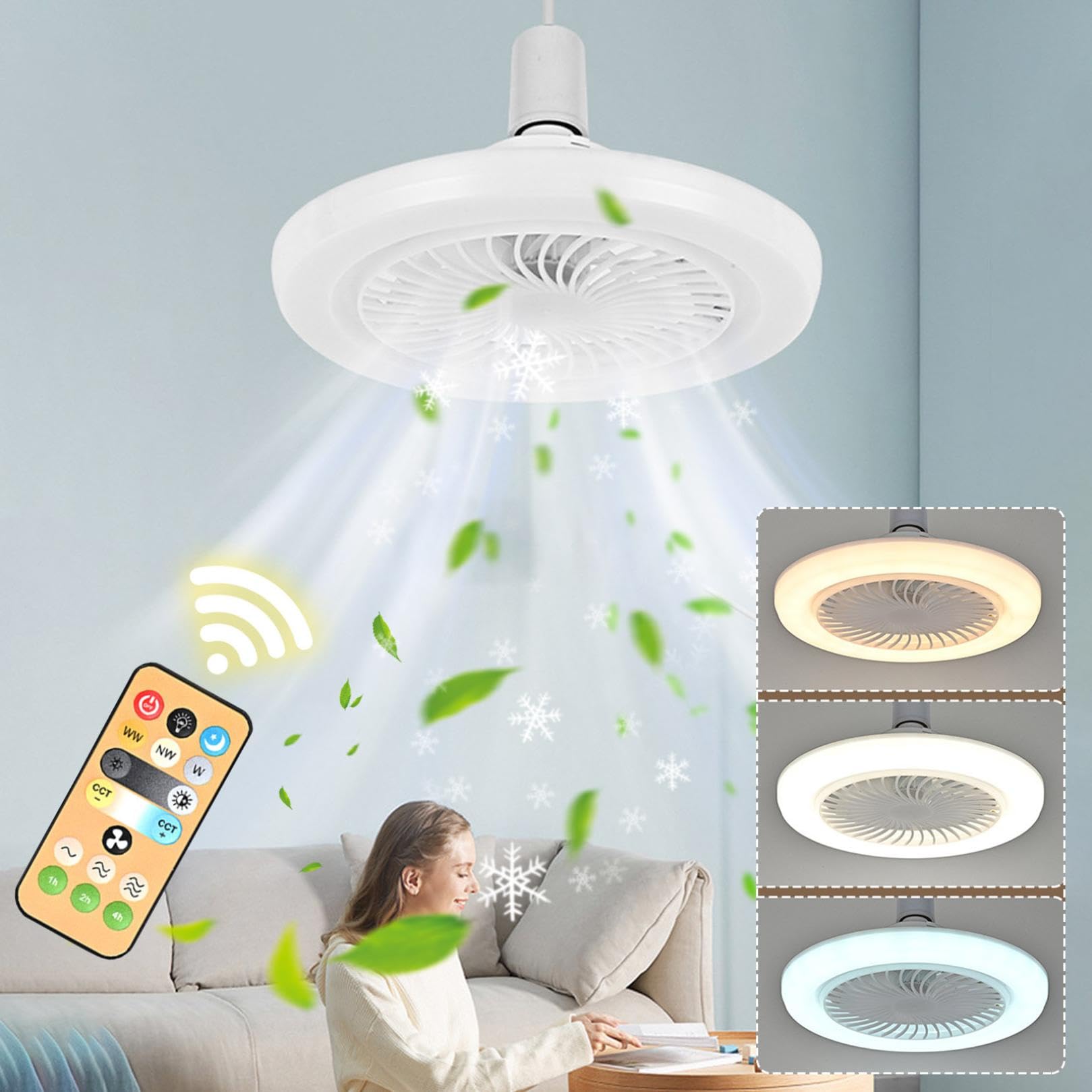 Bladeless Ceiling Fan with Light & Remote Control - 3 Speed Dimmable LED, Timer & Sleep Mode for Bedroom, Living Room Cooling & Lighting | Energy Efficient Home Decor