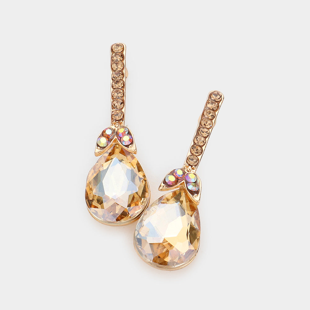 Light Topaz Teardrop Rhinestone Dangle Earrings for Women - Elegant Pageant Jewelry & Professional Interview Accessories (605222) | Perfect for Weddings, Parties and Special Occasions