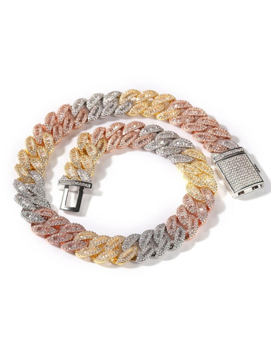 3-Toned Miami Cuban Link Chain - 14K Gold Plated Men's Necklace for Hip Hop & Urban Fashion | Perfect for Gifts, Parties, and Streetwear Style
