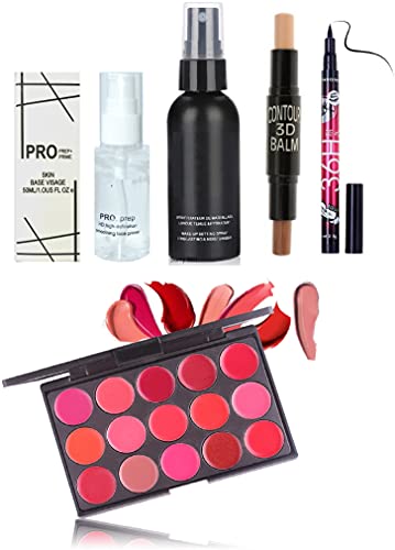 SHENY AMAZING 15-in-1 Makeup Kit with Primer, Setting Spray, Contour Stick, Eyeliner & Lipstick Palette - Perfect for Girls' 3D Makeup Looks, Long-Lasting 36-Hour Wear, Ideal for Parties, Weddings & Daily Beauty Routines