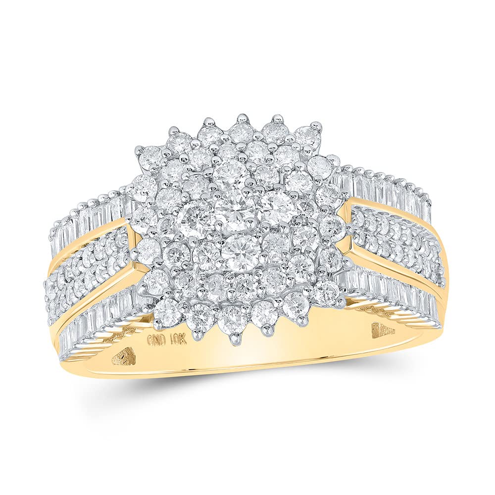10K Yellow Gold Women's Round Diamond Cluster Ring - 1 CTTW, Elegant & Timeless Jewelry for Engagement, Anniversary & Special Occasions