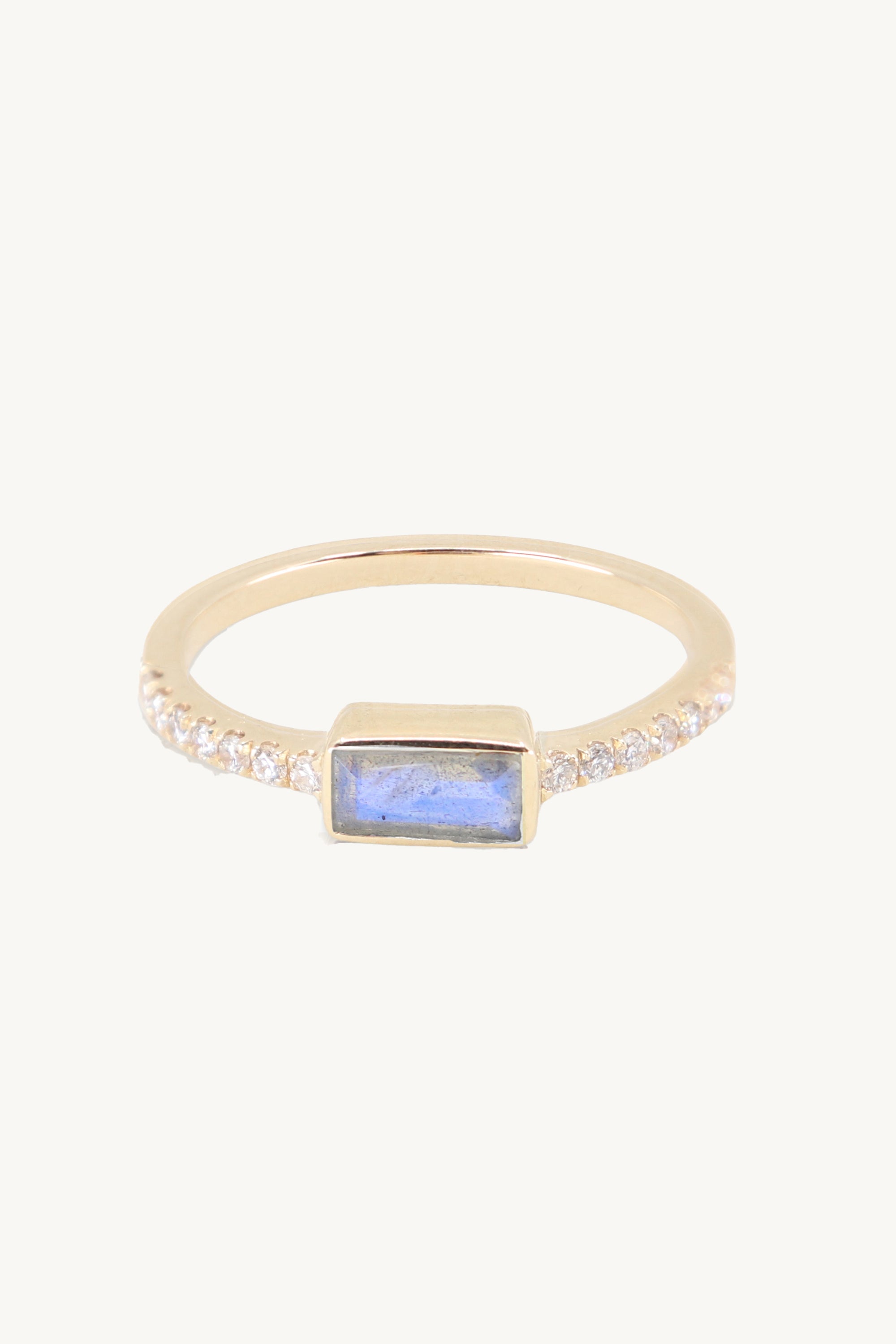14K Yellow Gold Labradorite and Diamond Stackable Ring for Women - Elegant Wedding, Engagement, or Everyday Jewelry Gift