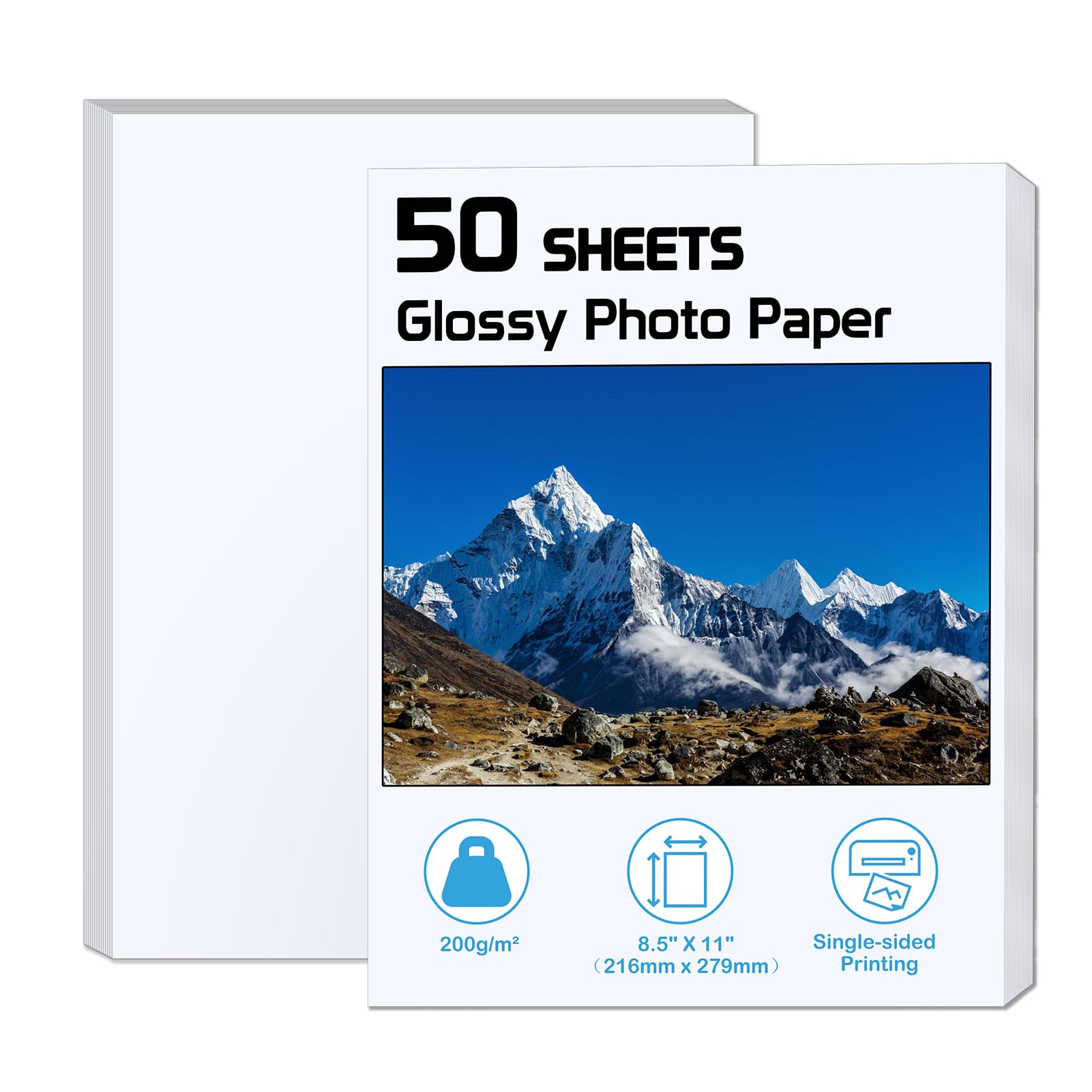 ZBEIVAN 8.5x11 Glossy Photo Paper 50 Sheets - 200 GSM Premium Inkjet Printer Paper for Dye Ink, High-Quality Photo Printing for Home, Office & Professional Photography (8.5
