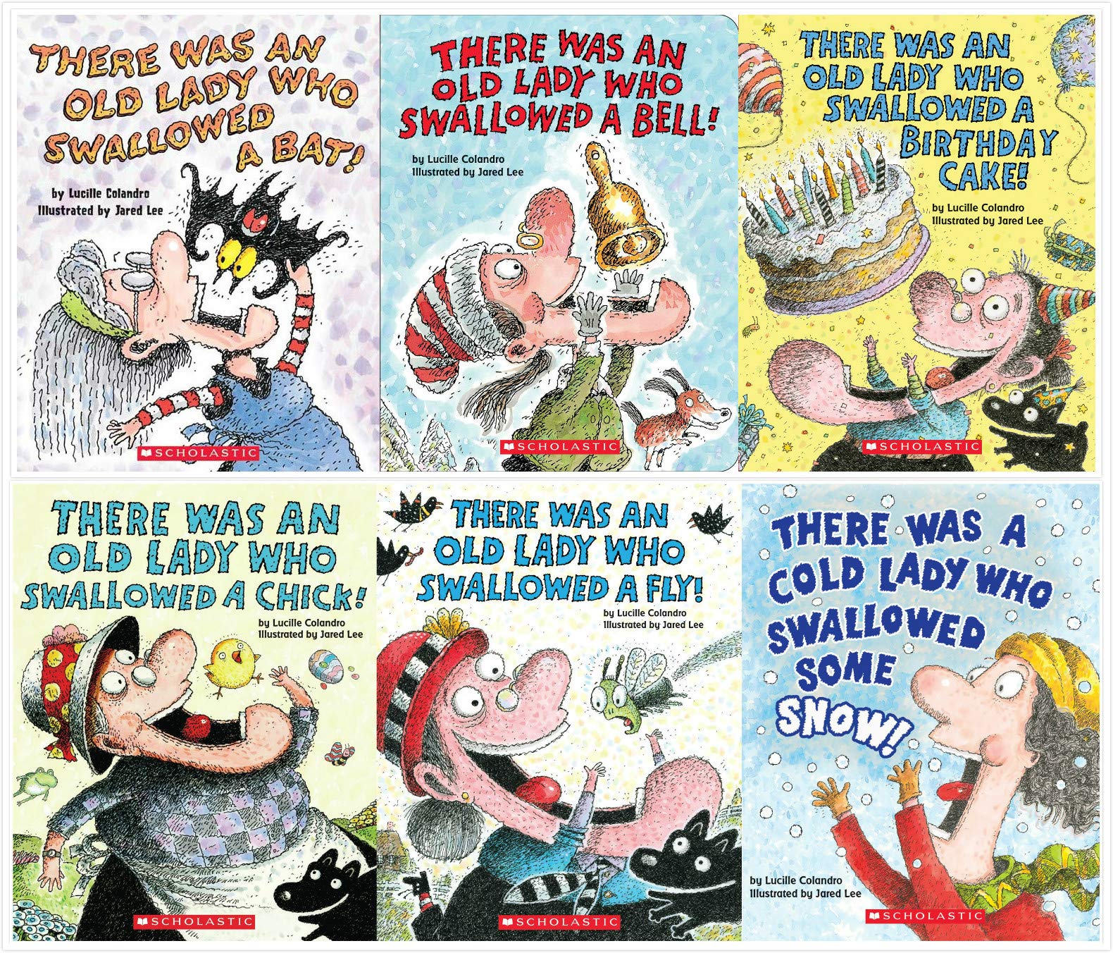 There Was an Old Lady Who Swallowed Board Books Set - 6 Classic Children's Stories (Birthday Cake, Bat, Bell, Snow, Fly, Chick) | Perfect for Bedtime Reading & Early Learning