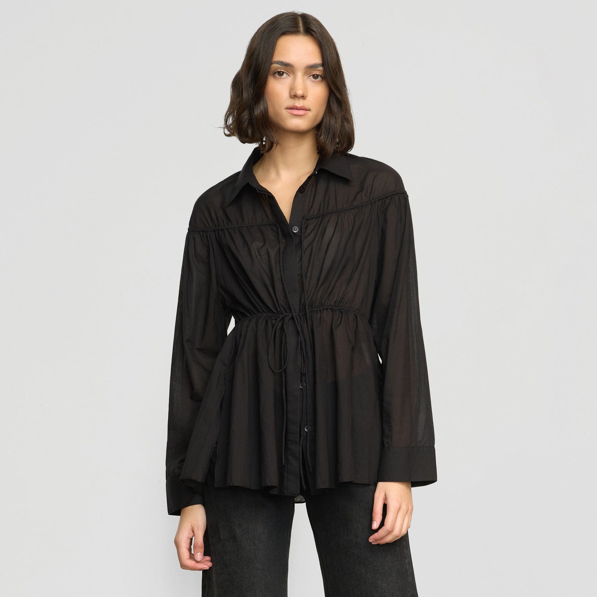 Kia Tie Front Cotton Silk Tunic Blouse for Women - Elegant Casual Top for Office, Party & Everyday Wear