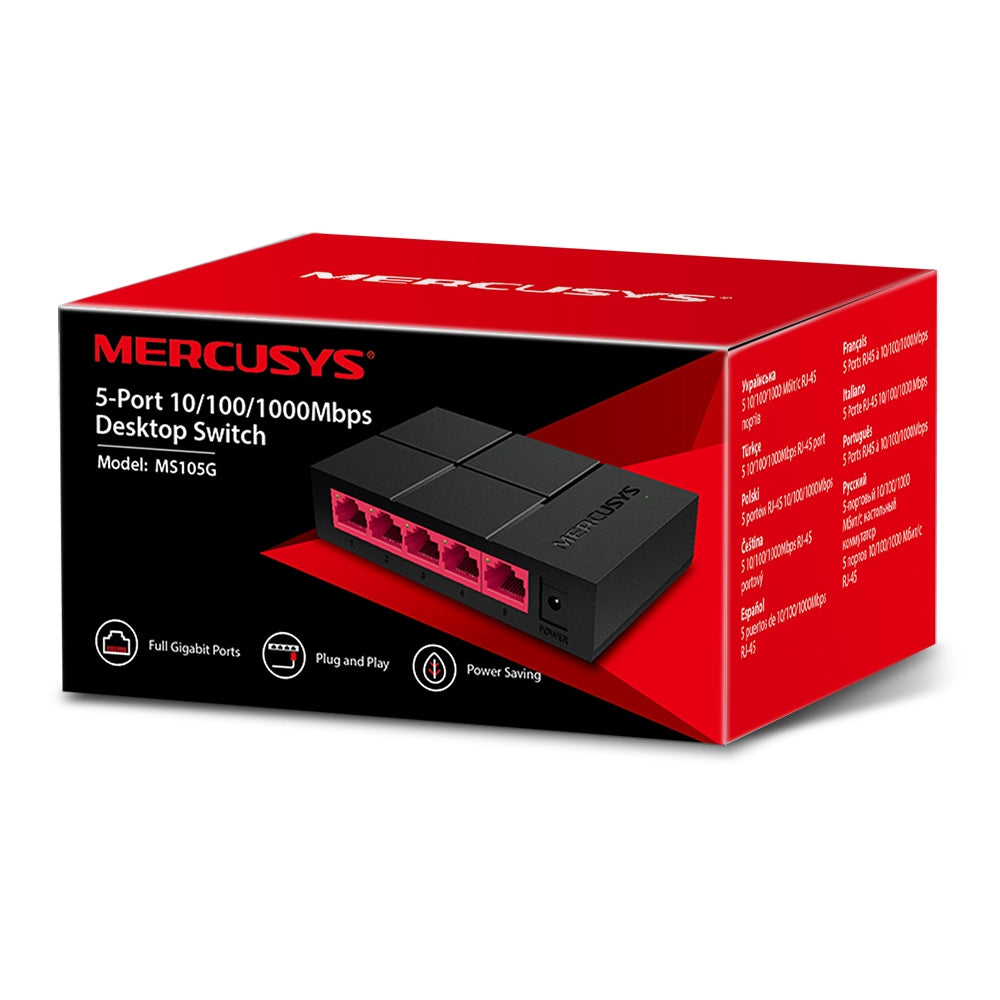 Mercusys MS105G 5-Port Gigabit Ethernet Switch for Home & Office Network | High-Speed Desktop Switch for Gaming, Streaming & Work | Plug & Play Network Hub for PC, Laptop, Smart TV & More