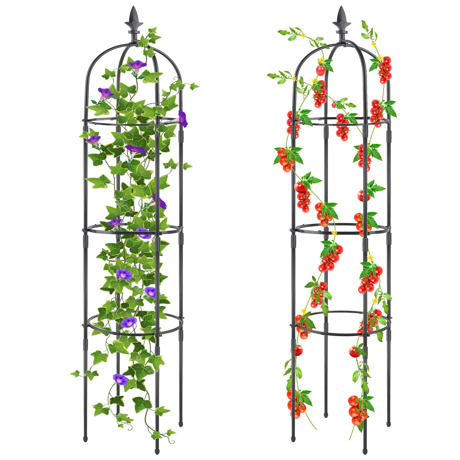 2 Pack Rustproof Plastic Coated Metal Garden Trellis for Climbing Plants - Outdoor Plant Support Obelisk, Indoor Potted Plant Stake, Tomato Cage for Roses & Vegetable Vines | Perfect for Gardens, Patios, and Balconies