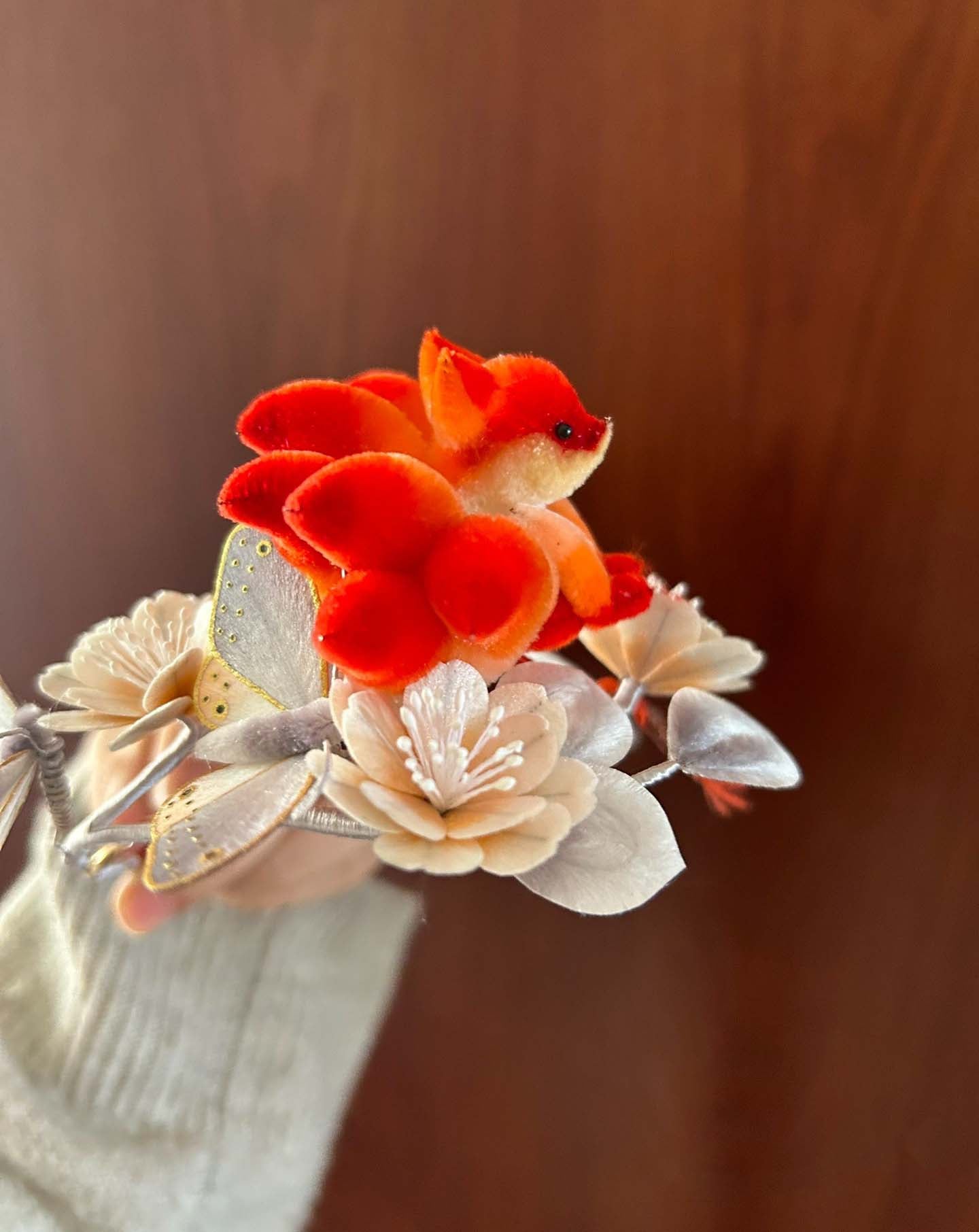Fox Bespoke Hairpin - Elegant Silk Hair Accessory for Women (Ronghua) - Perfect for Weddings, Parties & Special Occasions