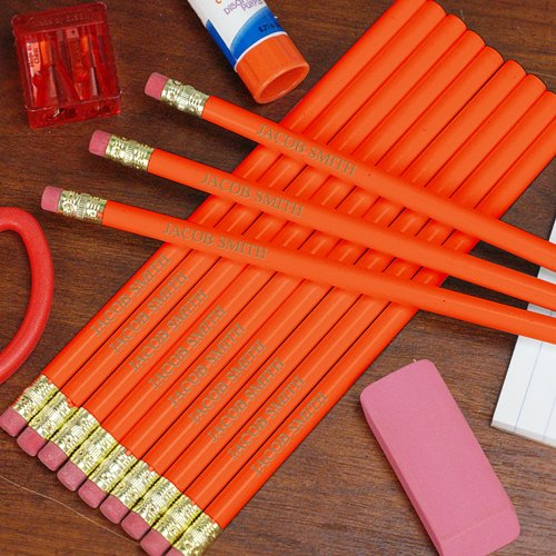 Personalized Engraved Orange School Pencils - Pack of 12 Custom Name Pencils for Students, Teachers & Back to School Supplies | Great for Classroom Gifts, Teacher Appreciation & Student Rewards