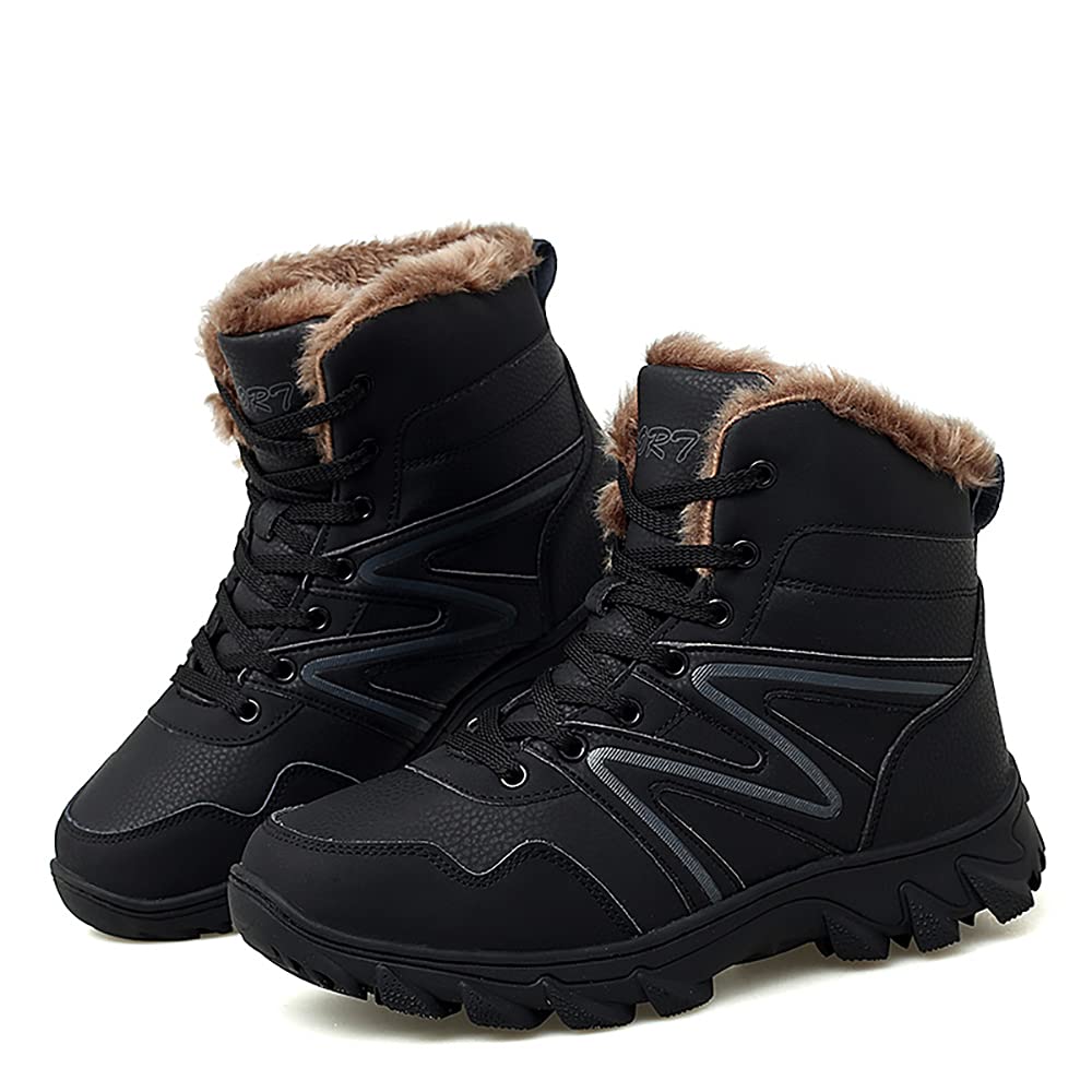 Men's Winter Hiking Boots - Waterproof Leather Snow Boots with Warm Fleece Lining for Outdoor Adventures, Camping & Snowy Weather