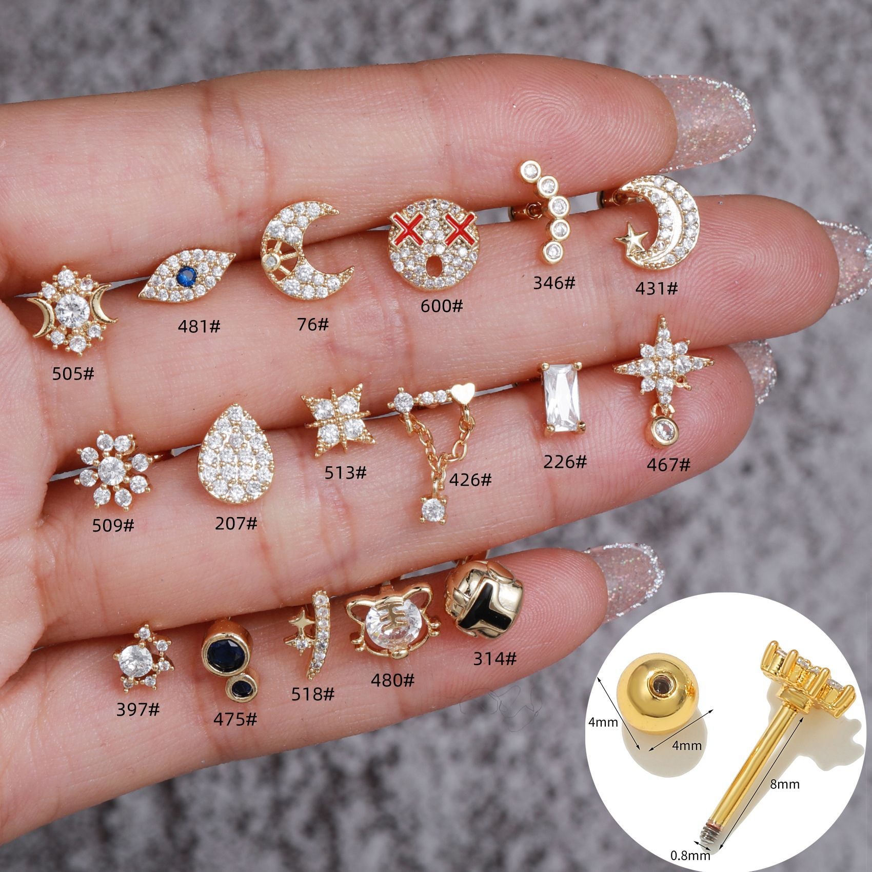 20G Rose Gold Cartilage Tiny Stud Emoji Tragus Piercings - Cute & Dainty Earrings for Women | Perfect for Everyday Wear, Parties & Gifts | EGD0505
