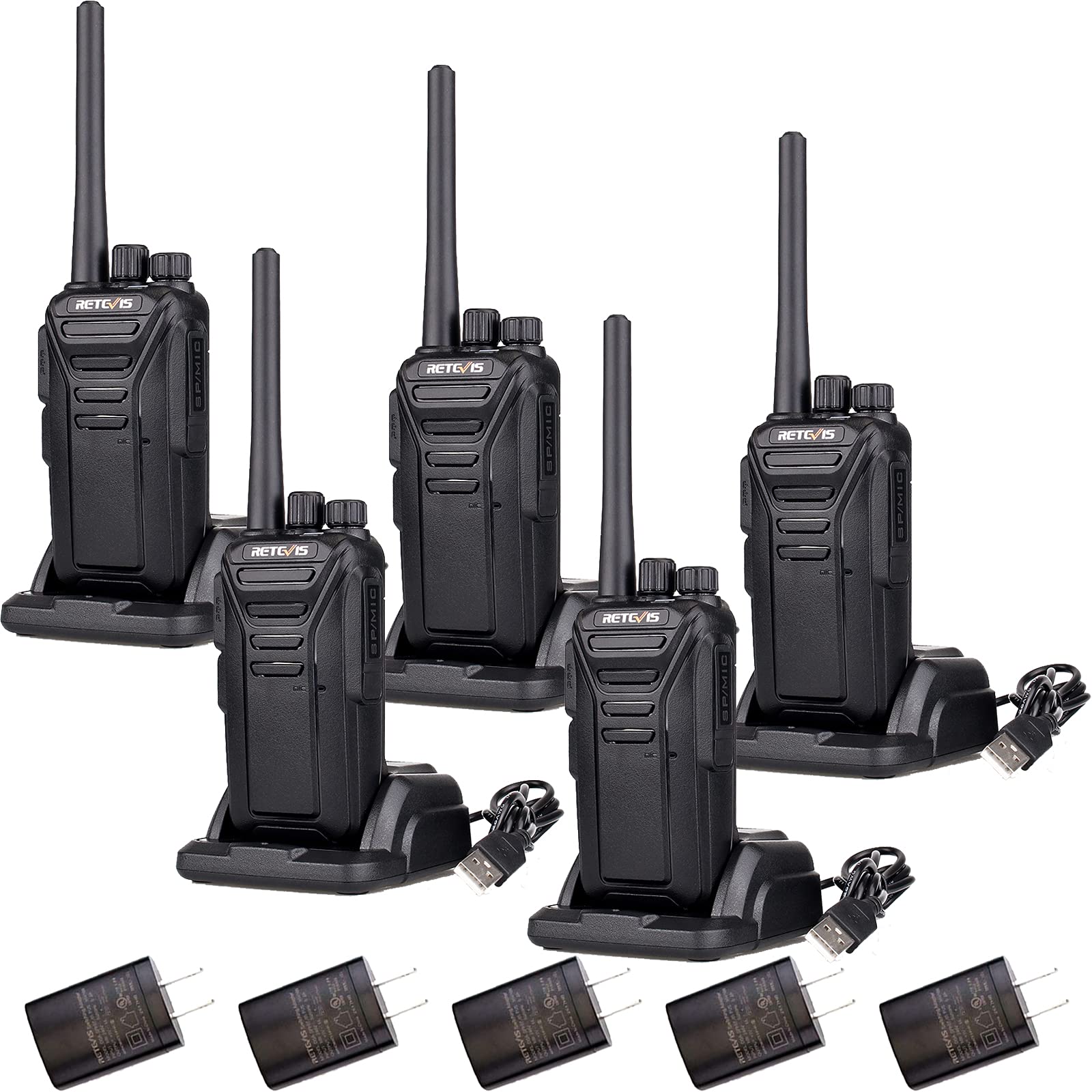 Retevis RT27 Rugged Rechargeable Walkie Talkies for Adults - 2 Way Radio with VOX Hands Free & Emergency Alert - Heavy Duty FRS Two-Way Radios for Healthcare, Education, Government (5 Pack) - Ideal for Outdoor Adventures, Construction Sites & Emergency Communication