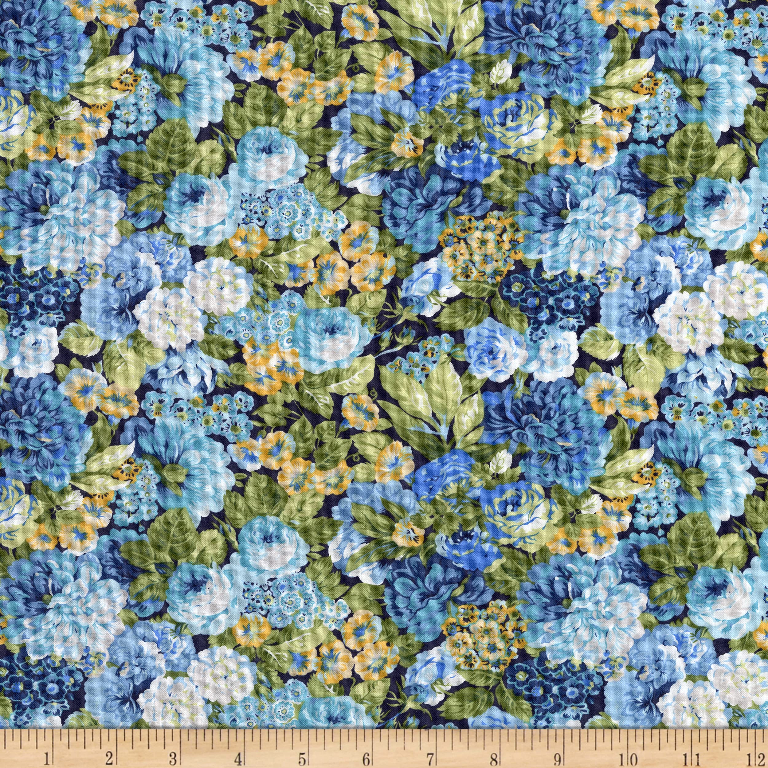 FreeSpirit Sanderson Rose & Peony Small Indigo Fabric by The Yard - Premium Cotton Floral Print Fabric for Quilting, Dressmaking & Home Decor