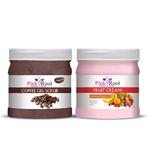 Pink Root Coffee Body Scrub & Fruit Cream Set - 500gm Each - Exfoliating & Moisturizing for Smooth Skin - Perfect for Spa Day & At-Home Self Care Routine