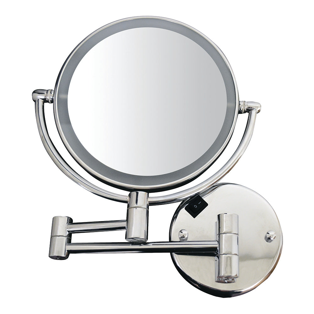 Round Wall Mount Dual LED 7X Magnifying Mirror - Perfect for Bathroom Vanity, Makeup Application & Shaving