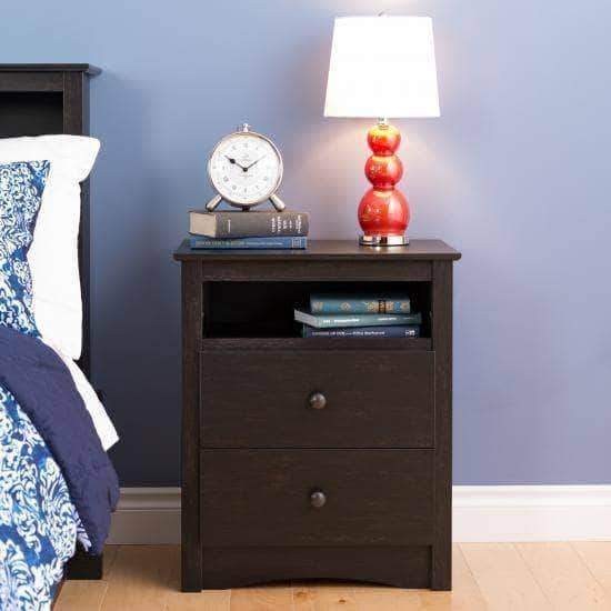 Riverdale 2 Drawer Nightstand in Washed Black - Modern Bedside Table with Storage for Bedroom, Living Room & Office