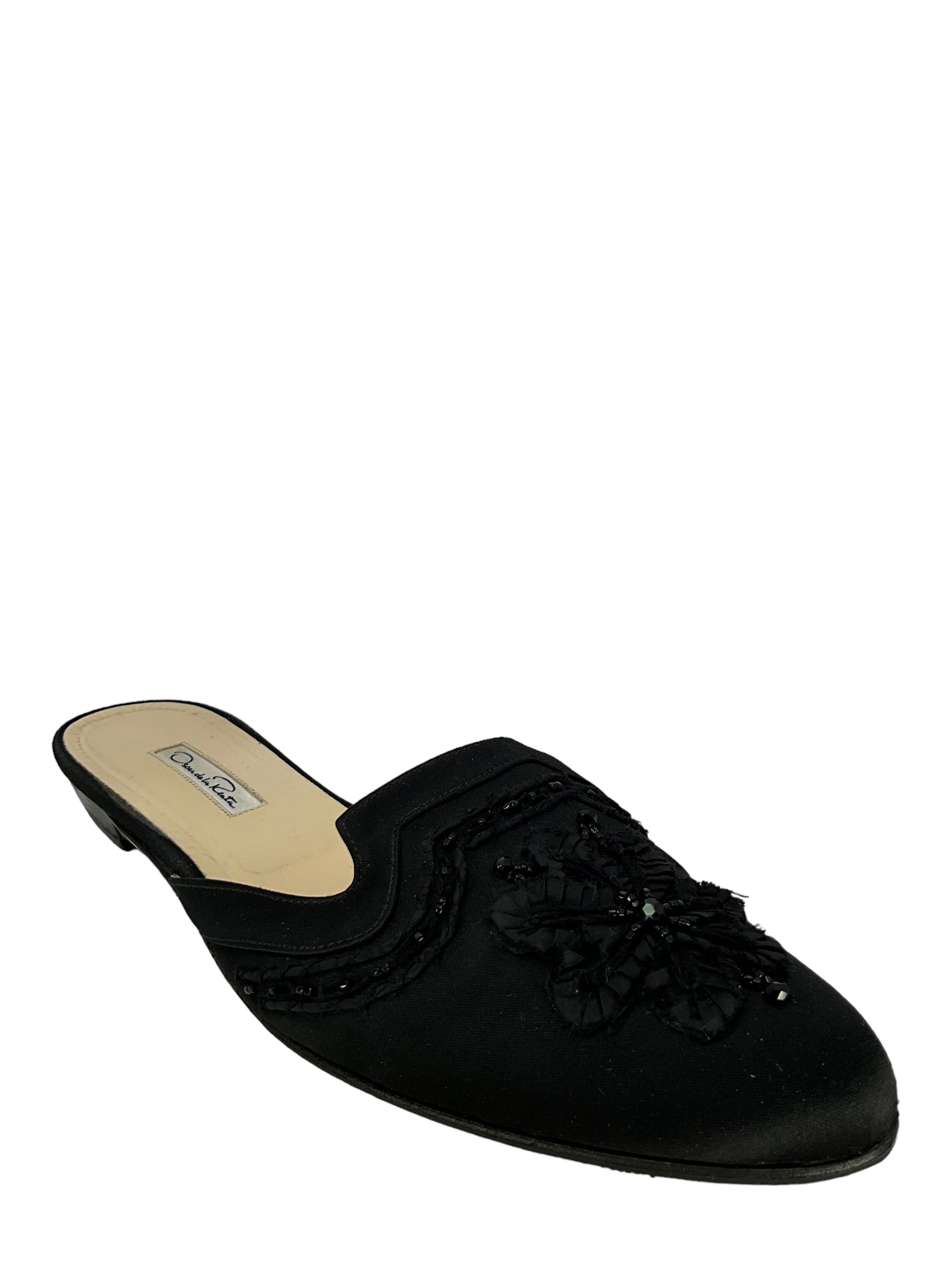 Oscar De La Renta Embroidered Leather Spanish Mules Women's Size 10.5 - Elegant Slip-On Shoes for Weddings, Parties & Special Occasions