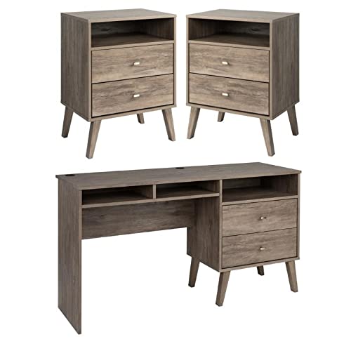 Modern 3-Piece Bedroom Set - 2 Tall Nightstands & 2-Drawer Computer Desk for Home Office | Space-Saving Furniture for Small Apartments & Dorm Rooms