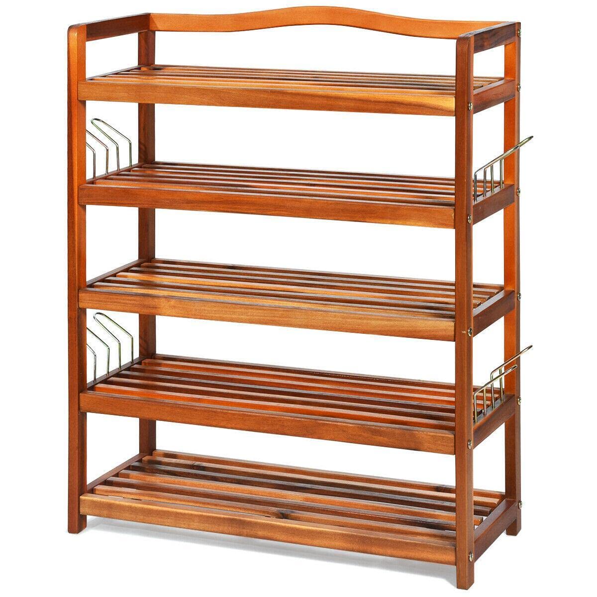 5-Tier Wooden Shoe Rack Organizer - Space Saving Shoe Storage Shelf for Closet, Entryway, or Bedroom - Perfect for Organizing Sneakers, Boots, and Heels