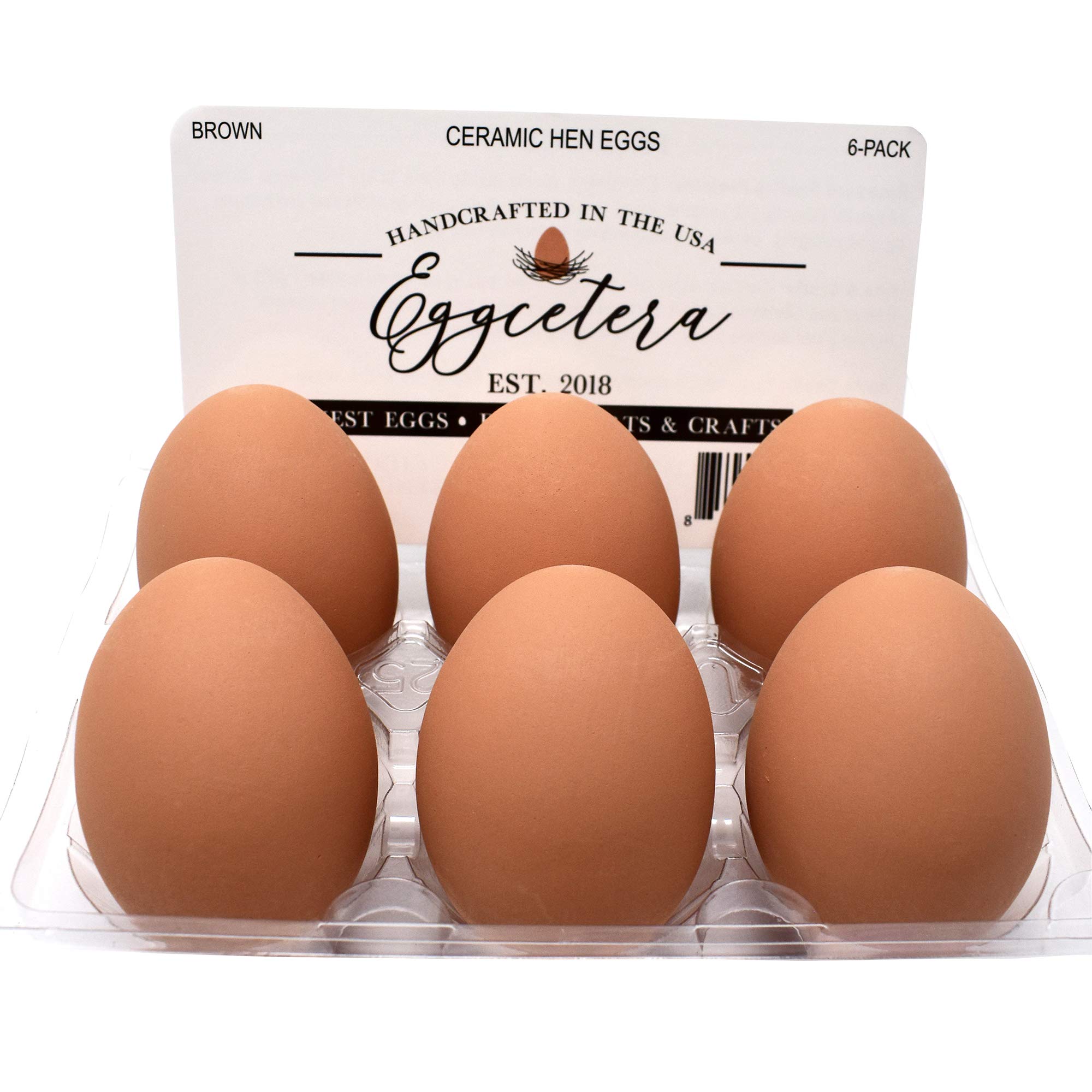 Eggcetera 6-Pack Brown Ceramic Nest Eggs - Realistic Chicken Egg Replacer for Poultry Farming, Bird Training & Farmhouse Decor