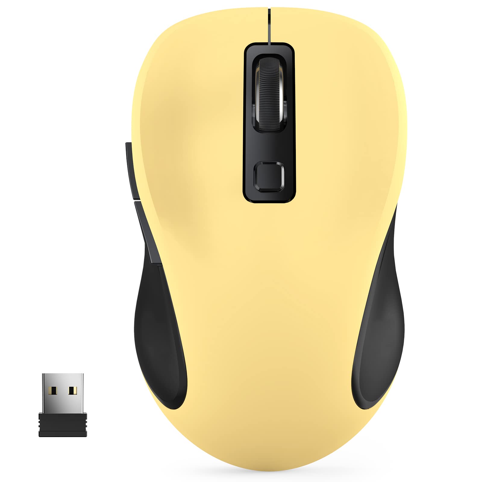 WisFox 2.4G Wireless Ergonomic Mouse with USB Receiver - 3 Adjustable DPI Levels, 6-Button Cordless Mouse for Laptop, PC, Mac, Windows - Perfect for Office Work, Gaming & Travel (Beige)