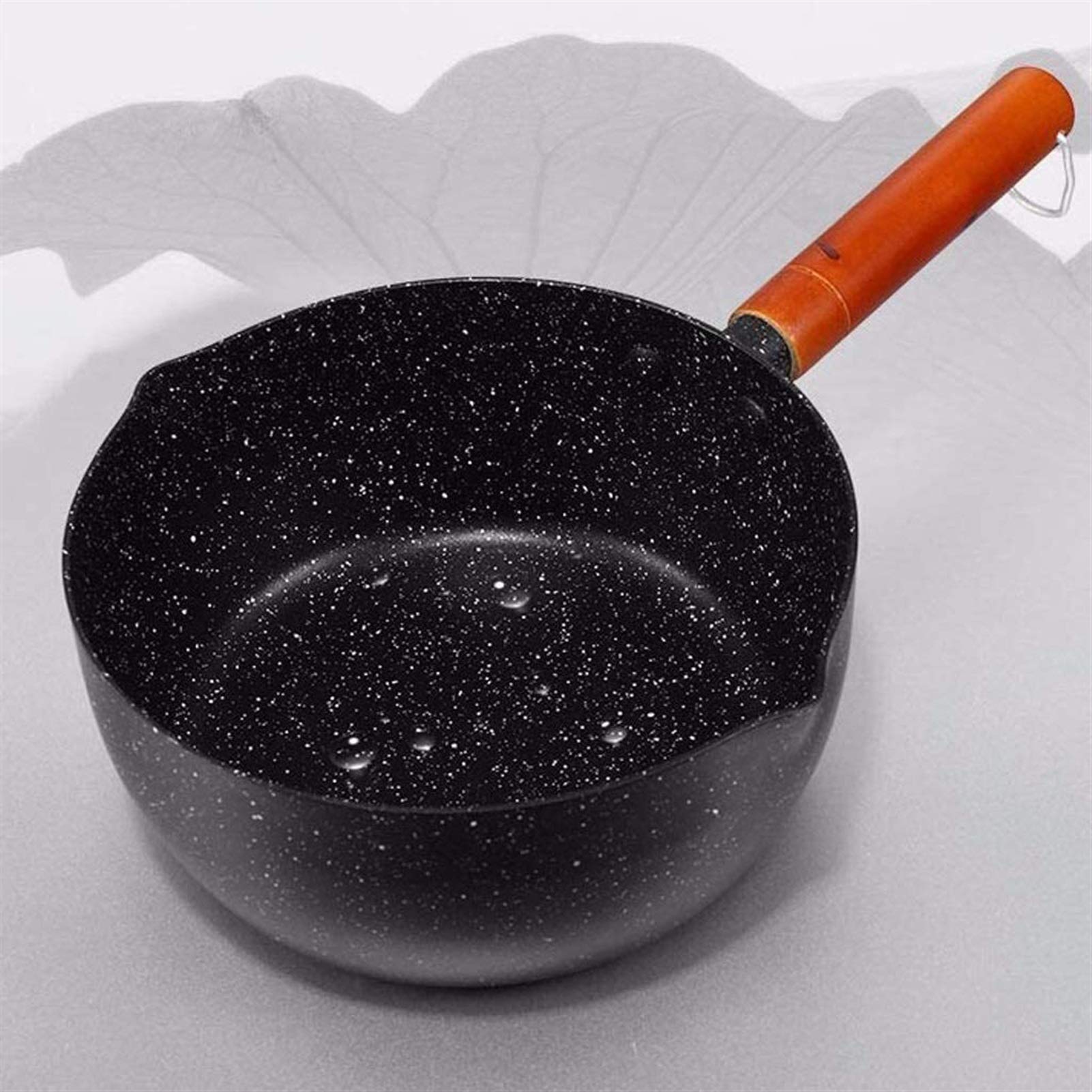 MIAOMSI 18cm Aluminum Alloy Milk Pot with Lid - Wooden Handle Soup Stock Pot, Maifan Stone Cookware for Milk Heating, Soup Making & Universal Frying - Perfect for Kitchen, Camping & Dorm Use