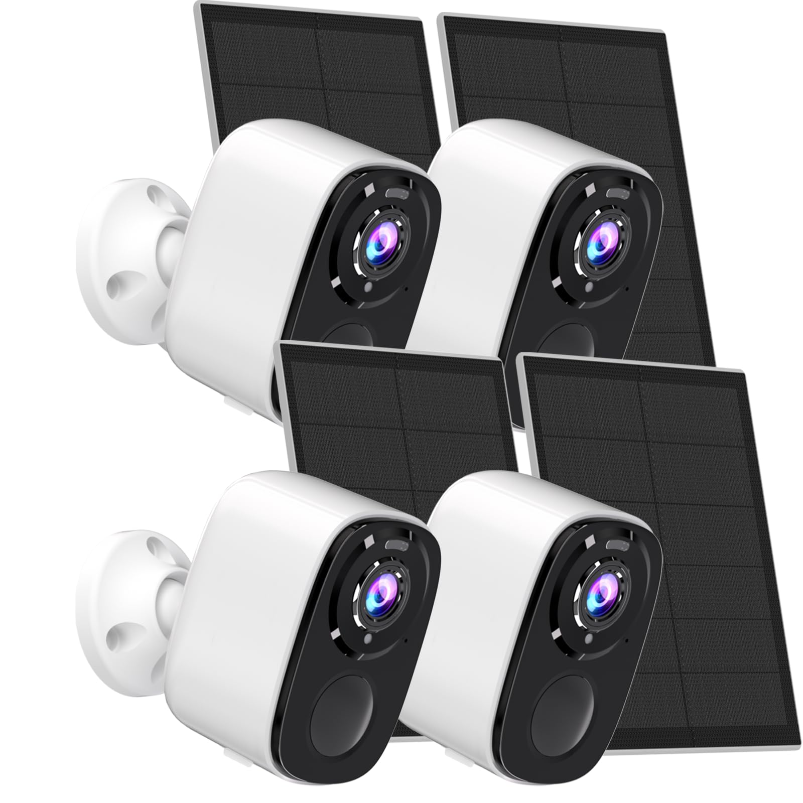 5MP Wireless Outdoor Security Camera with Solar Panel, AI Motion Detection, 2K QHD (2560x1920P), Color Night Vision, 2-Way Audio, Alexa Compatible, Spotlight & Siren, IP66 Weatherproof - 4 Pack - Ideal for Home, Business, and Property Surveillance