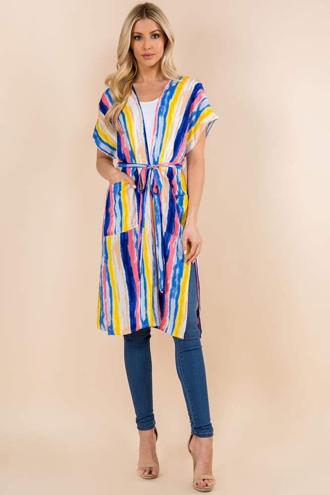 Stylish Multi-Stripe Print Skinny Kimono Cardigan - Lightweight Cover-Up for Women, Perfect for Beach, Vacation, and Summer Outfits