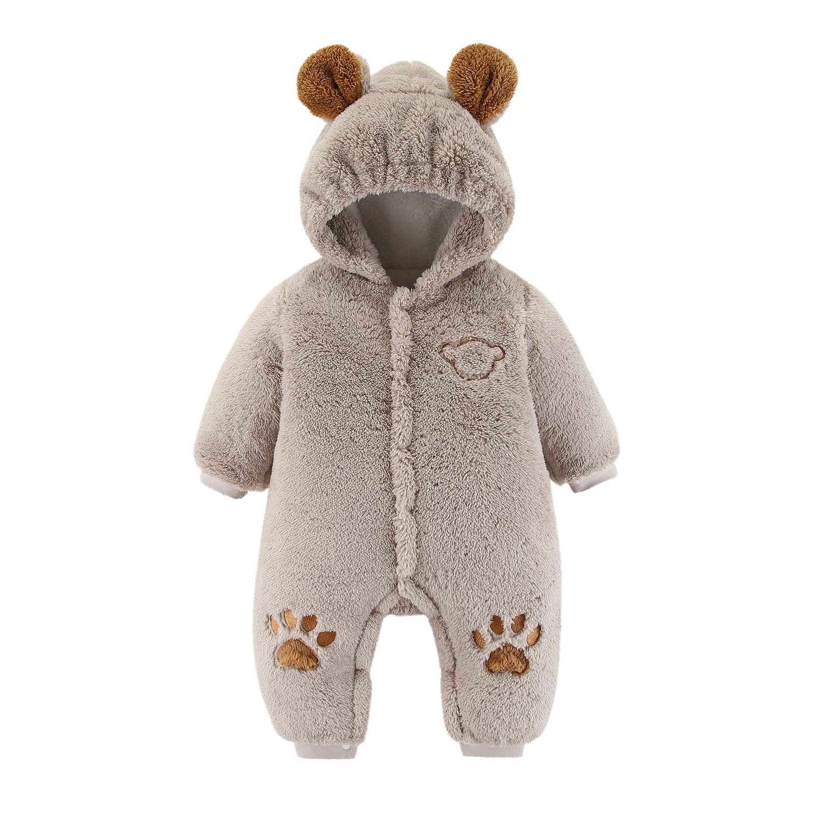 Baby Boys & Girls Bear Ears Costume - Warm Flannel Romper with Hood for Toddlers & Newborns | Winter & Autumn Animal Jumpsuit for Infants | Perfect for Playtime, Photo Shoots & Holiday Outfits
