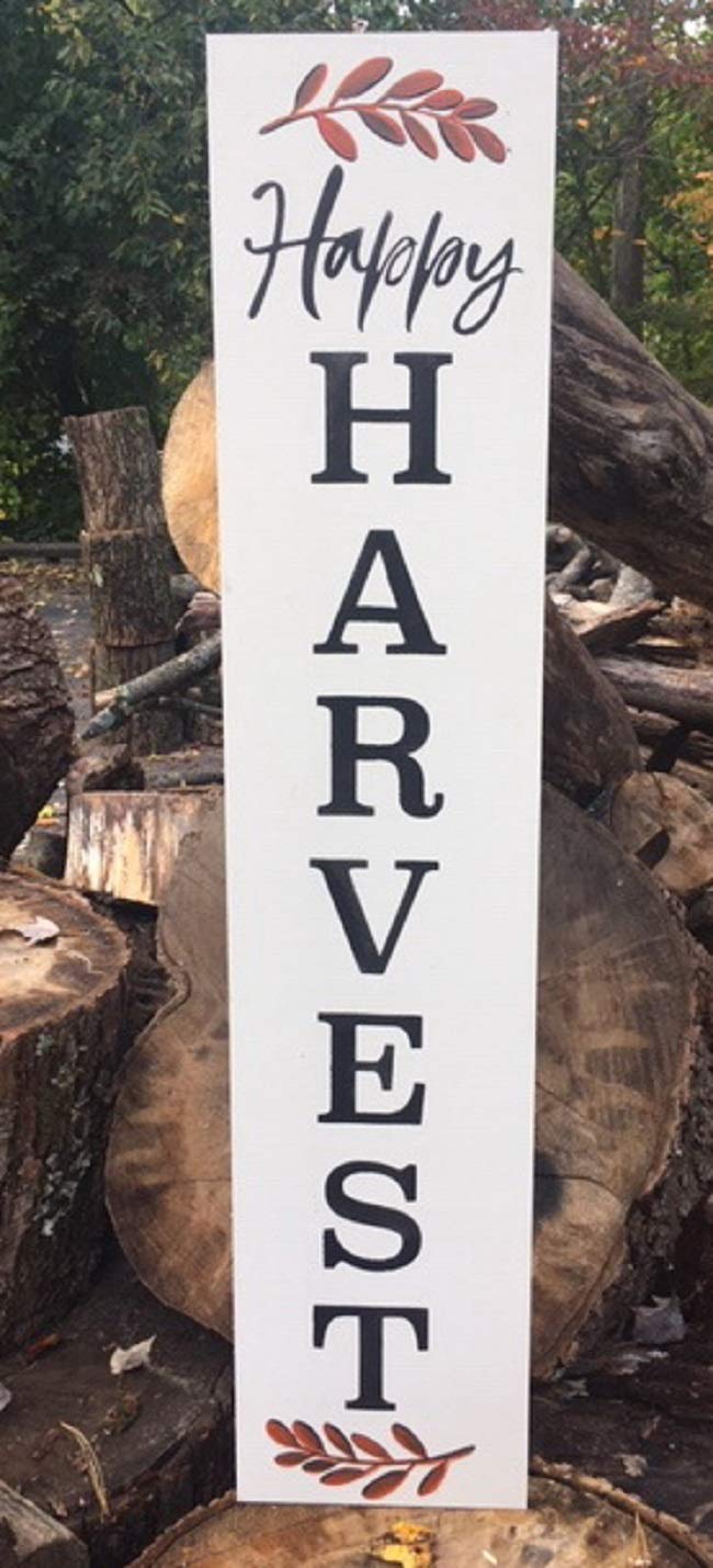 Happy Harvest Wooden Sign - Farmhouse Style Vertical Wall Decor - 42