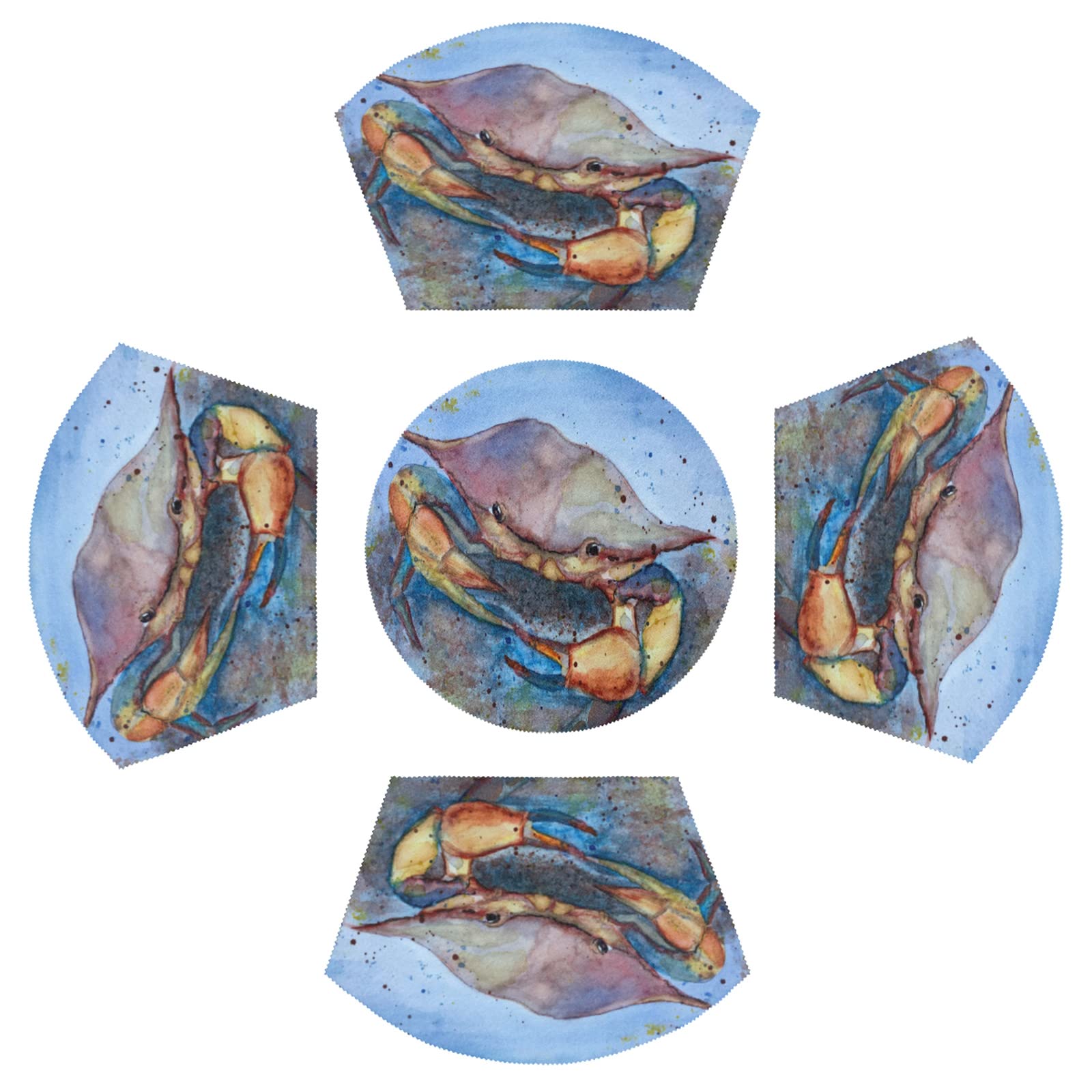 Premium Set of 5 Ocean Crab Placemats with Centerpiece - Heat Resistant, Non-Slip Dining Table Mats for Round Tables - Coastal Themed Decor for Indoor/Outdoor Use - Perfect for Beach House, Seafood Restaurants & Summer Entertaining