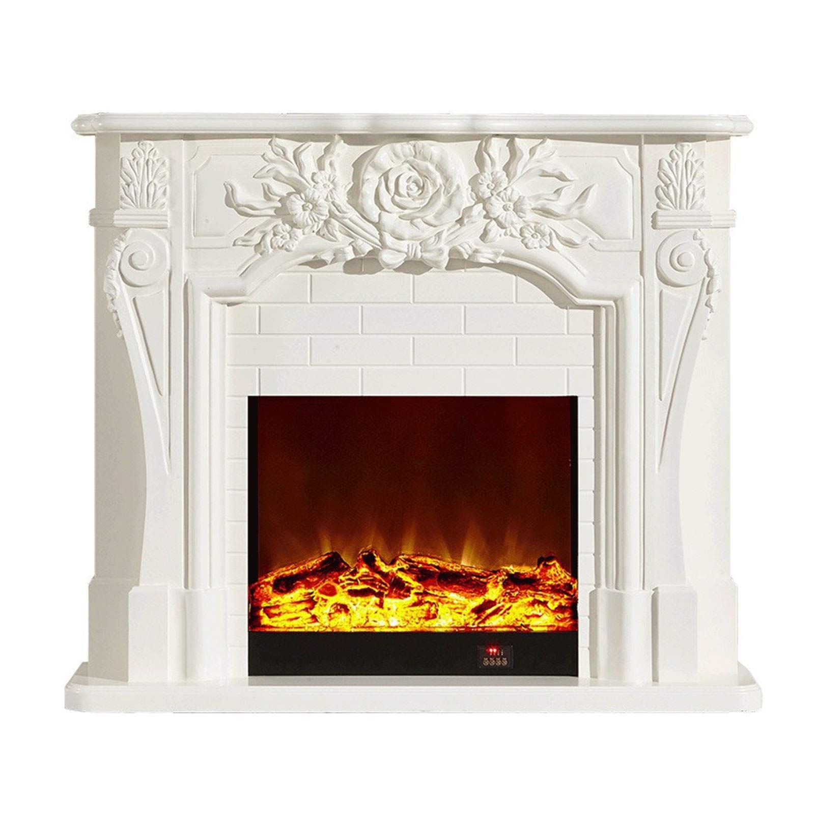 Wall Mounted Electric Fireplace TV Stand - 750W-1500W Heater with Solid Wood Carved Design & Realistic Flame Effect - Perfect for Living Room, Bedroom & Office Decoration