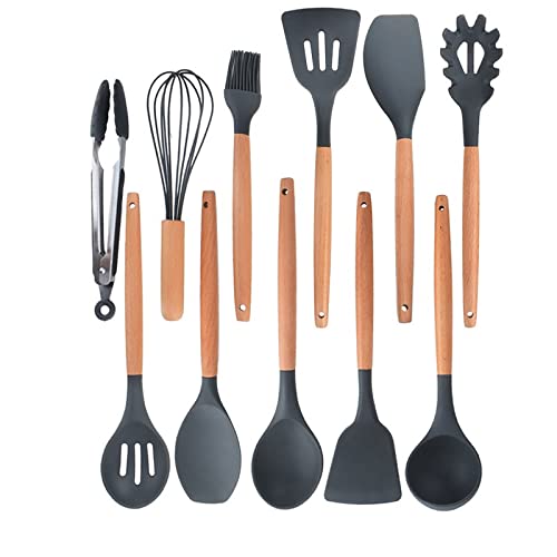 Premium 11-Piece Silicone Spatula Set - Non-Stick Kitchen Cooking Utensils with Heat-Resistant Spoon, Spatula & Shovel - Gray Cookware Tools for Baking, Frying & Meal Prep - Ideal Gift for Home Chefs