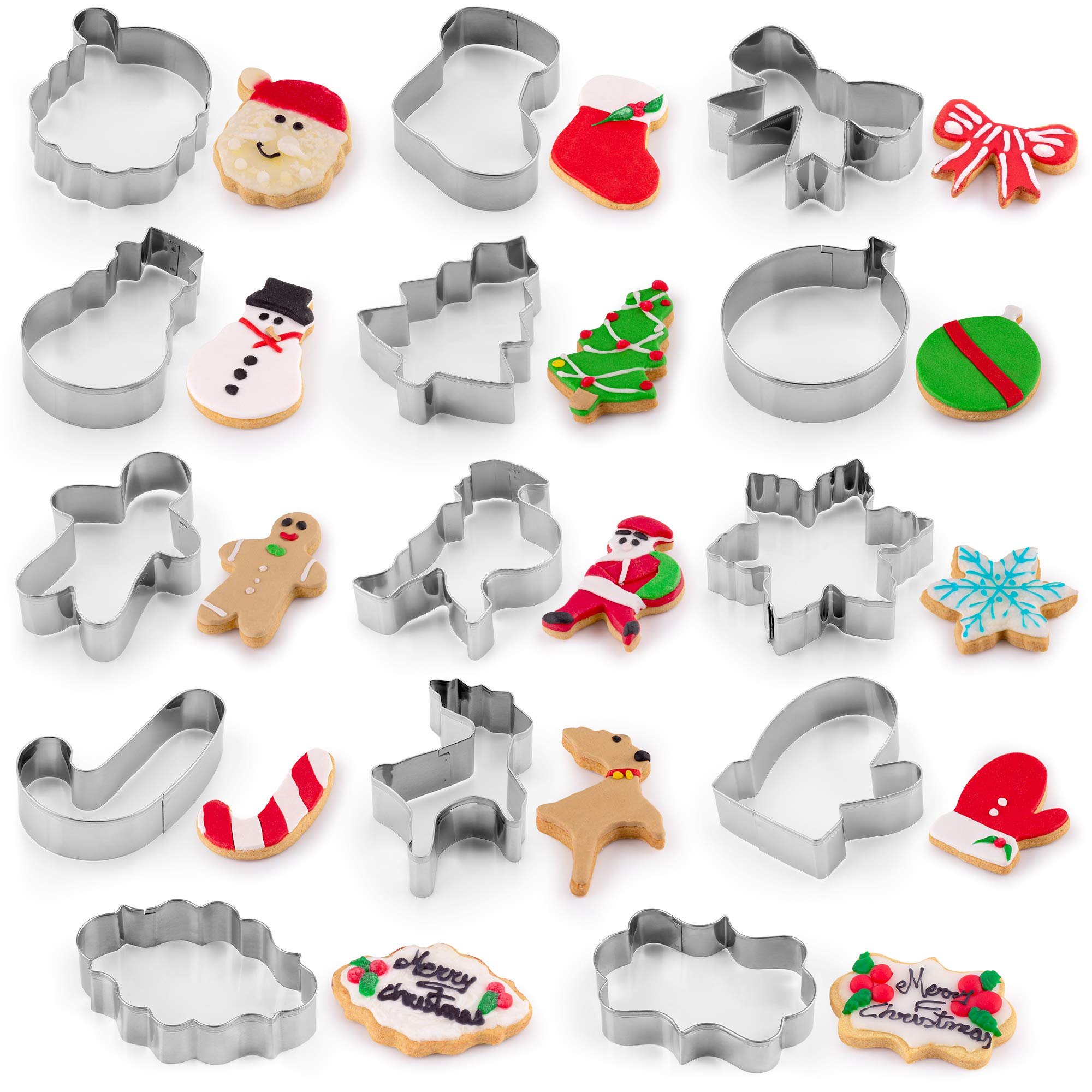 Zulay 14-Piece Stainless Steel Christmas Cookie Cutters Set - Durable Non-Stick Holiday Baking Tools with Folded Edges & Assorted Designs - Perfect for Gingerbread, Sugar Cookies, Biscuits & DIY Christmas Decorations