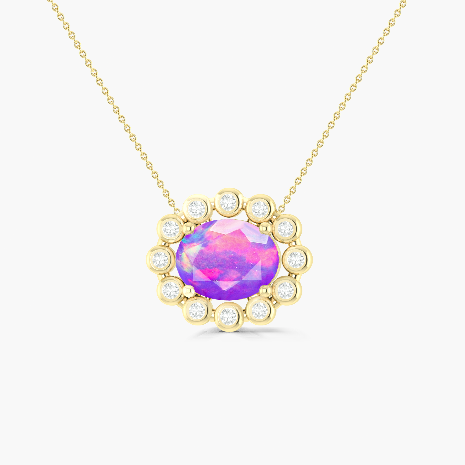 Natural Lavender Opal & White Zircon Halo Chain Pendant Necklace - Elegant Jewelry Gift for Women, Perfect for Weddings, Anniversaries & Special Occasions