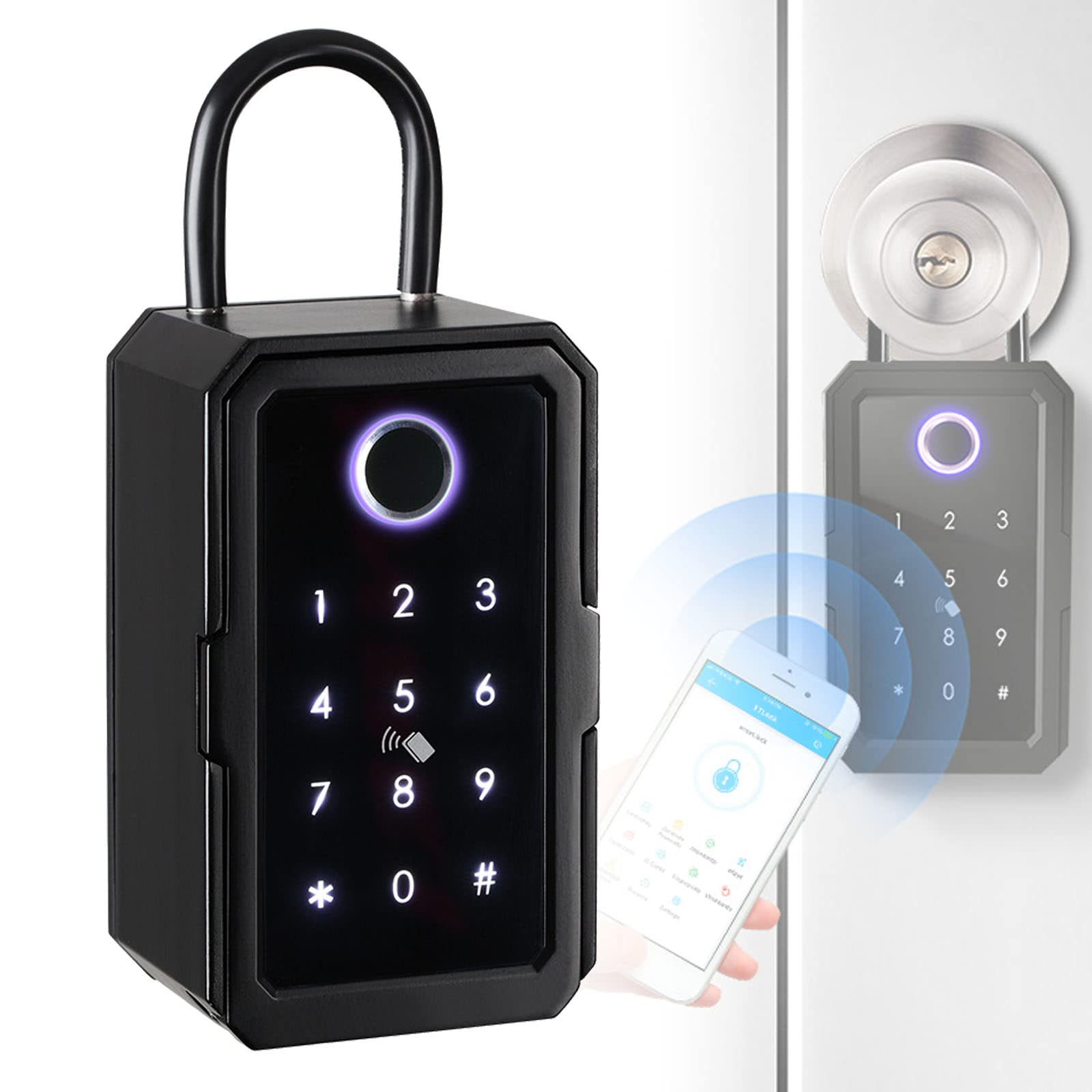 Ben Zhan Smart Fingerprint Lock Box - Bluetooth & WiFi Enabled Key Storage with Combination & Graffiti Protection - Secure Home, Office, and Outdoor Use