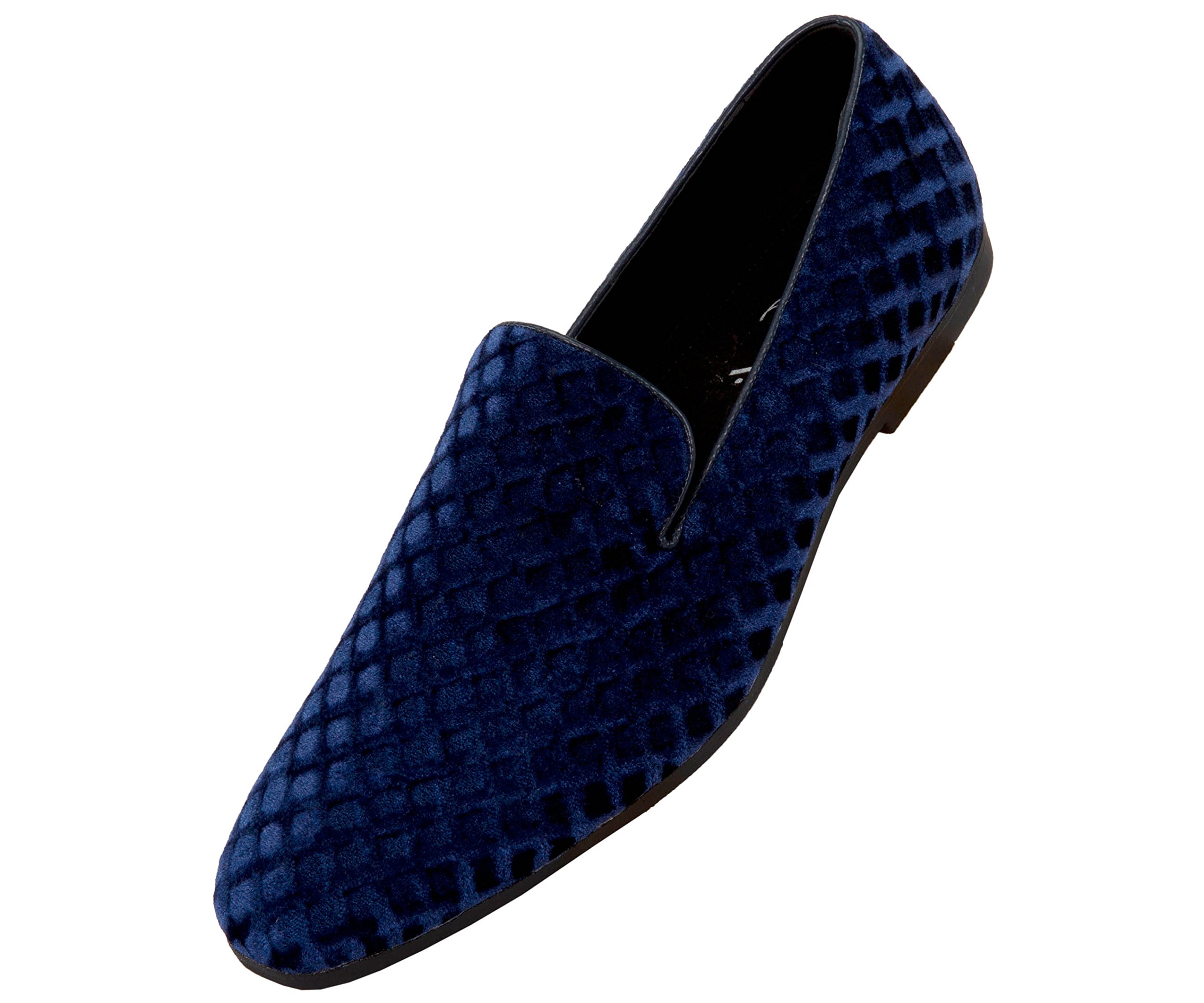Amali Fishman Men's Velvet Loafers - Quilted Design Slip-On Dress Shoes | Premium Tuxedo Slippers & Smoking Shoes for Formal Wear | Perfect for Weddings, Parties, Black Tie Events & Evening Occasions | Comfortable Luxury Footwear for Groomsmen & Business Professionals