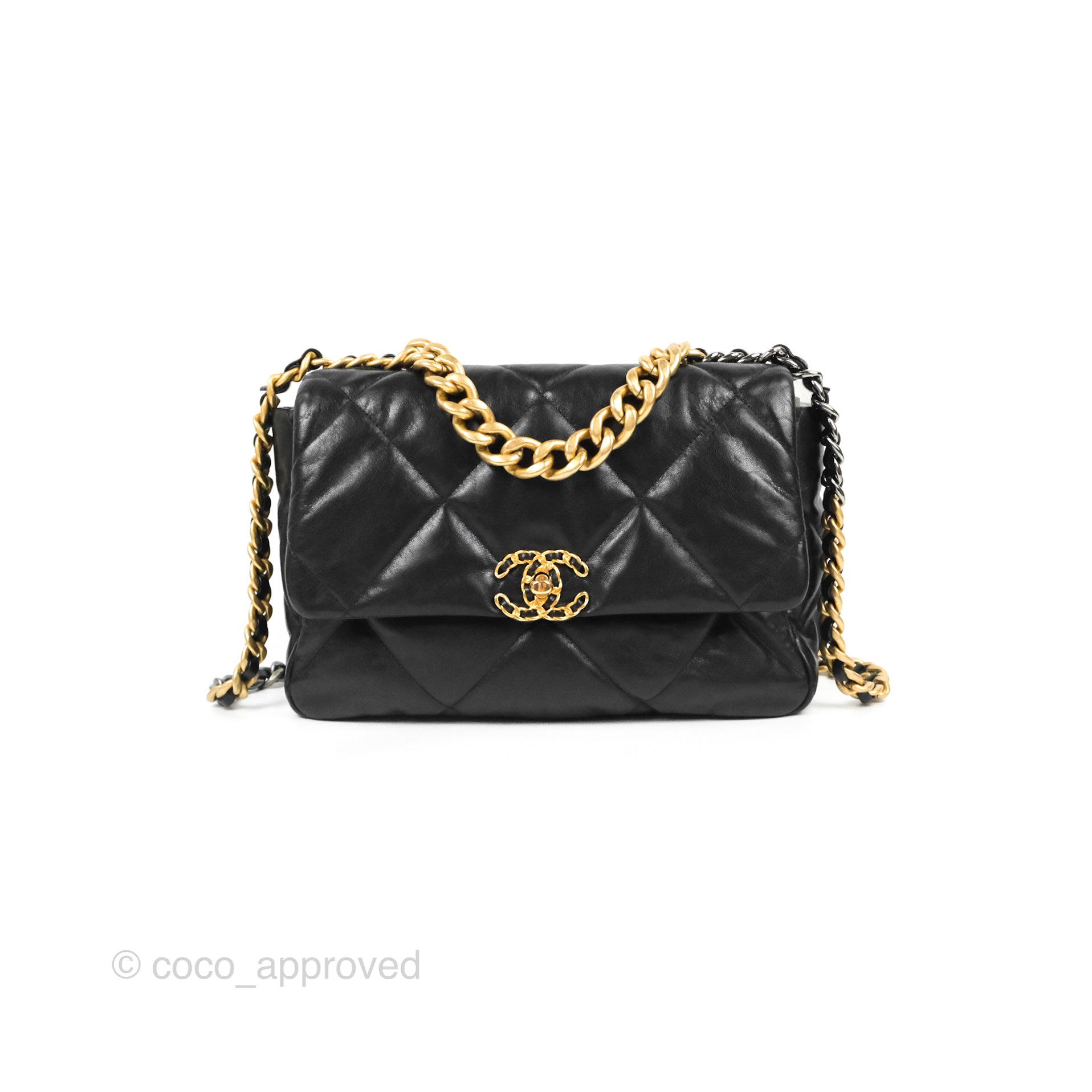 Chanel 19 Medium Flap Bag in Black Goatskin Leather with Mixed Hardware - Luxury Shoulder Bag for Women, Perfect for Work, Evening Events & Everyday Use