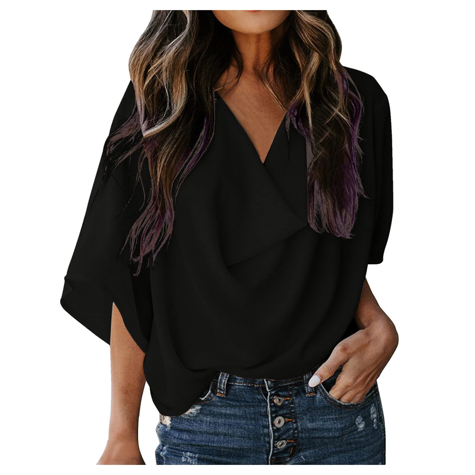 Plus Size Women's Tunic Tops - Soft V-Neck Short Sleeve Blouse, Loose Fit Casual Shirt for Beach, Summer & Everyday Wear | Comfortable Ladies Fashion Tops