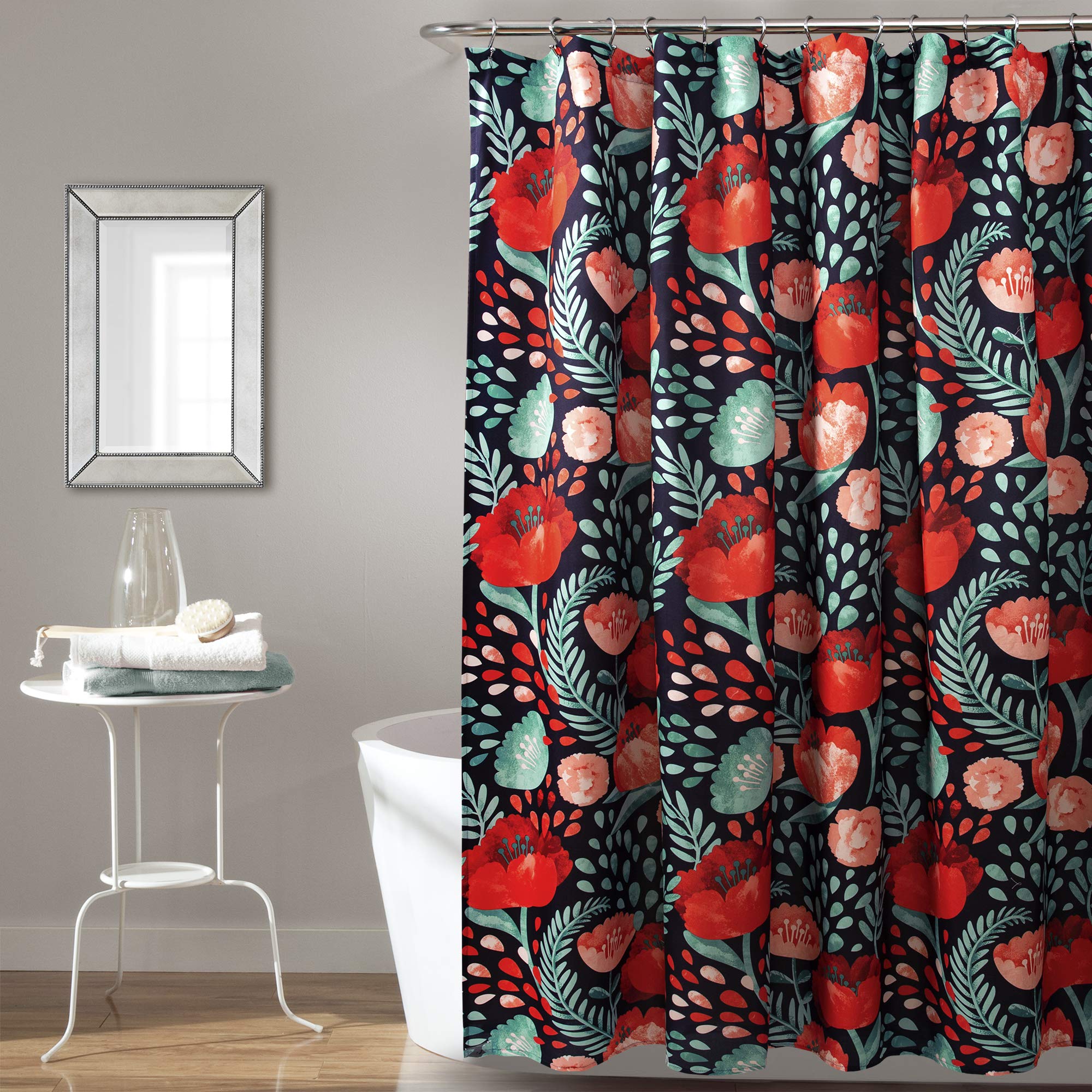 Navy Poppy Garden Shower Curtain 72x72 - Bathroom Decor for Modern Homes