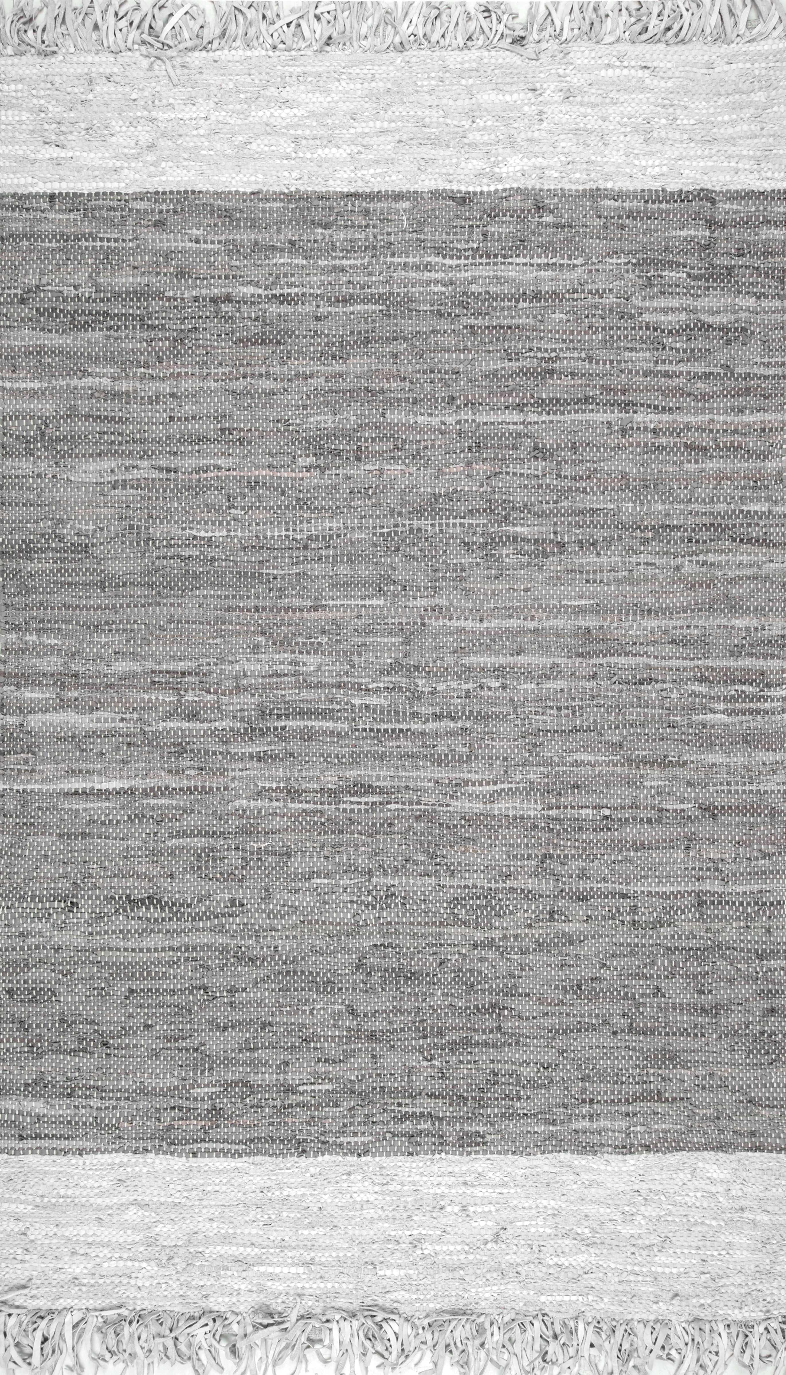 Handmade Grey Bordered Leather Tassel Rug - Bohemian Chic Home Decor for Living Room, Bedroom & Office