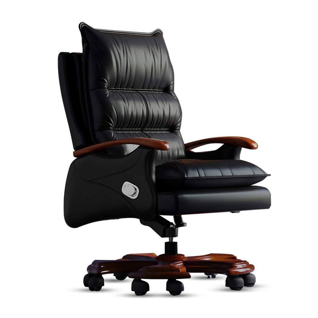 Premium Leather Executive Office Chair - Ergonomic Reclining Swivel Desk Chair with Solid Wood Base for Home & Business (Cowhide-Black) - Perfect for Home Office, Conference Rooms & Gaming Setups