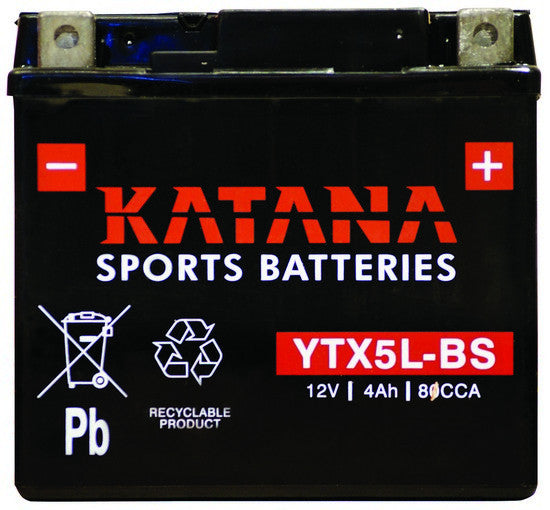 12V 4Ah YTX5L BS Motorcycle Battery - High Performance Katana Motorbike Battery for Reliable Starting Power - Perfect for Motorcycles, ATVs, Scooters, and Powersports Vehicles