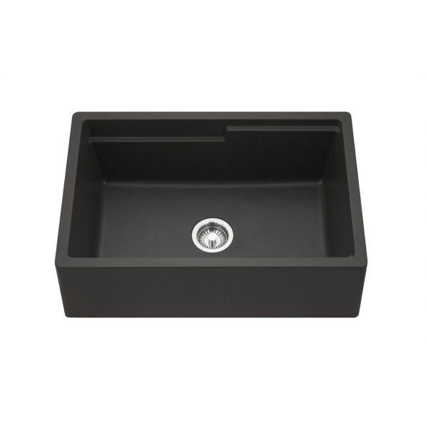 Hamat SIO 3320SAW BL Black Granite Apron Front Workstation Kitchen Sink - Durable Farmhouse Sink for Modern Kitchens & Busy Home Chefs