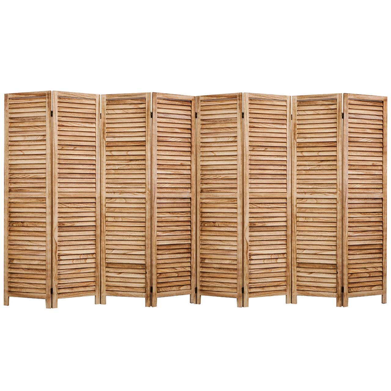 Legacy Decor 8 Panel Wooden Room Divider - Full Length Louver Shutters in Natural Finish | Perfect for Home Office, Bedroom Partition & Privacy Screen