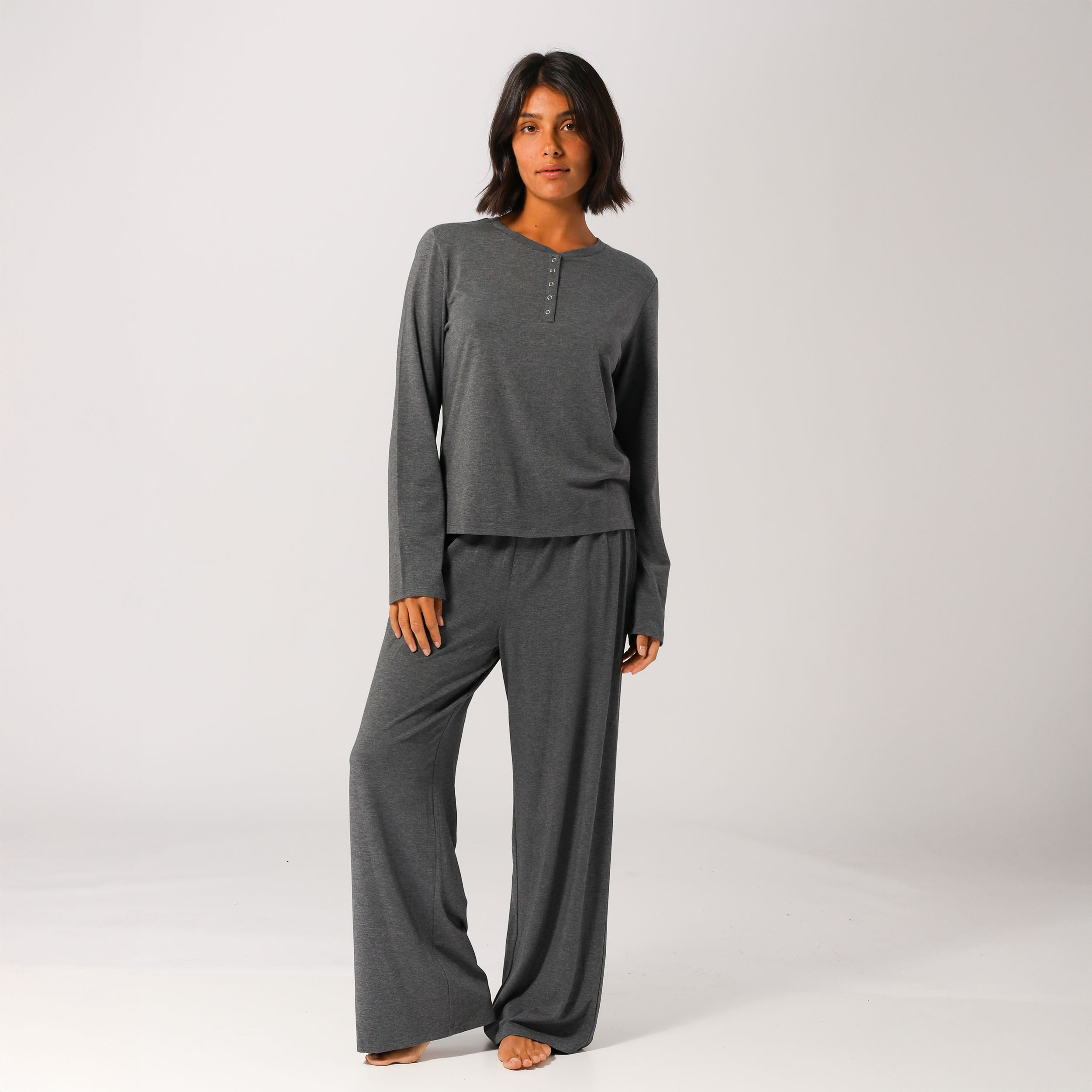 Women's Soft Bamboo Knit Sleep Pants - Breathable Lounge Pajama Bottoms in Grey Marle for Comfortable Nightwear & Relaxing at Home