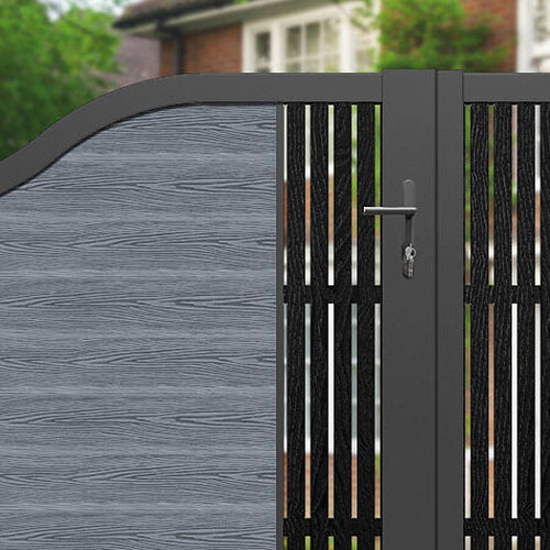 Classic Aspen Curved Top Driveway Gate - Anthracite Finish with Middle & End Screen - Perfect for Residential Driveway Security and Elegant Home Entrance