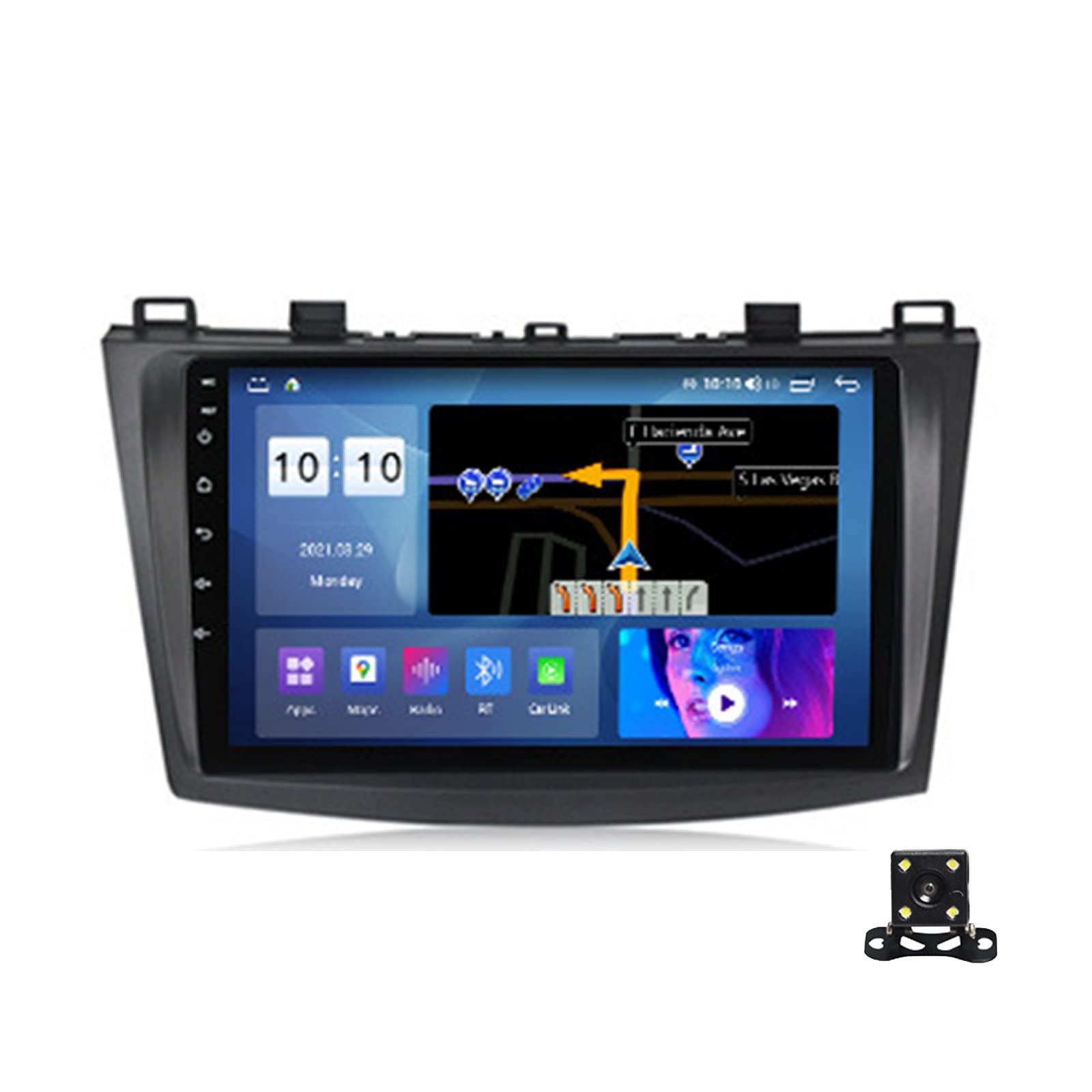 HWOEK 9 Inch 2 Din Car Stereo with Wireless CarPlay & Android Auto, Bluetooth, AM/FM RDS, Touchscreen MP5 Multimedia Player - Compatible with Mazda 3 2004-2012 Models | Perfect for Hands-Free Calling, Music Streaming & GPS Navigation While Driving