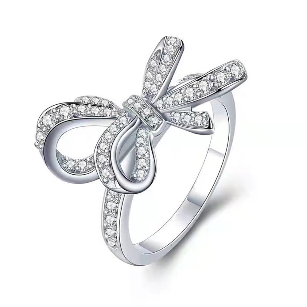 Sparkly CZ Rhinestone Bow-Knot Cocktail Ring for Women - Cubic Zirconia Knuckle Ring, Wedding & Promise Jewelry - Perfect for Parties, Date Nights & Special Occasions
