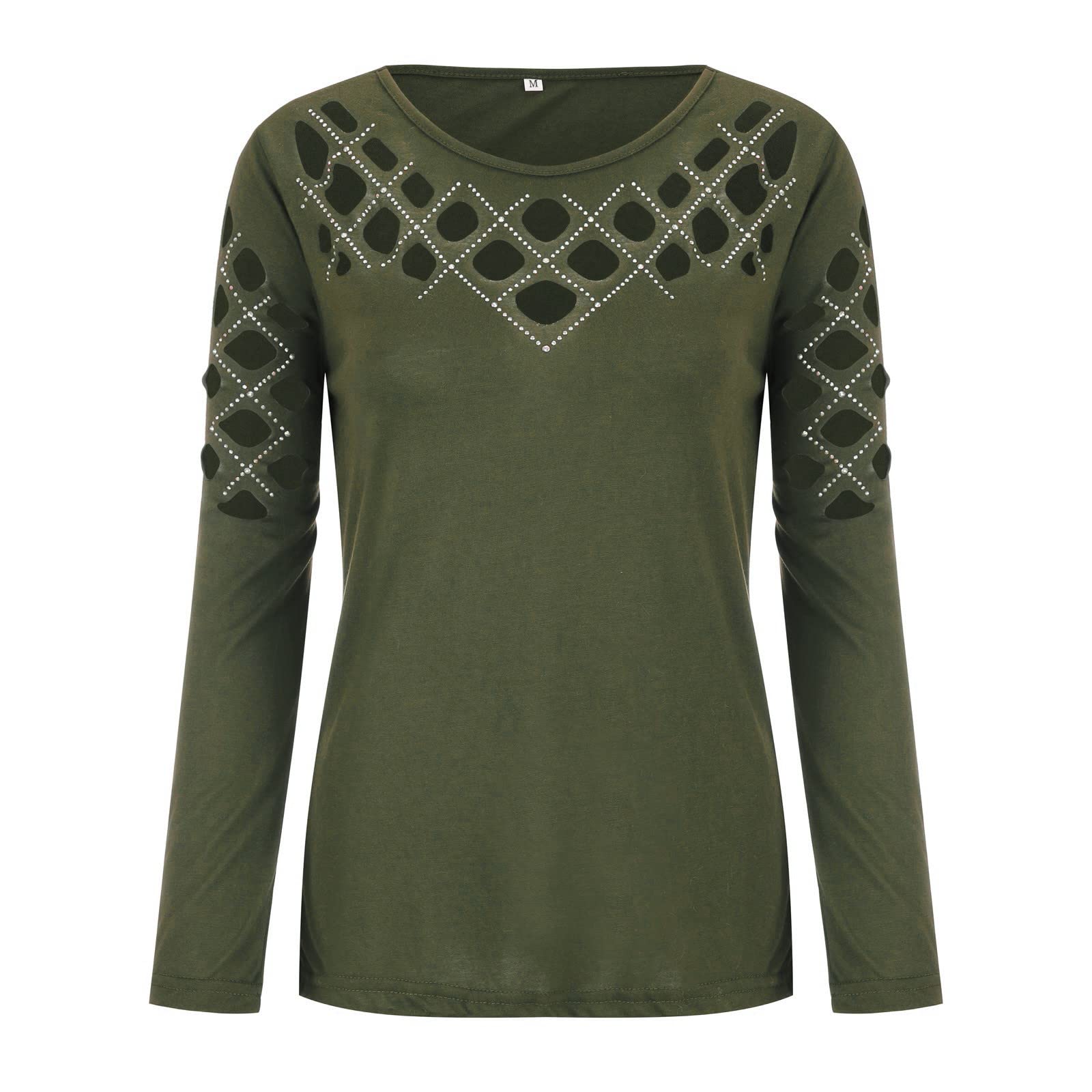 Plus Size Women's Sexy Long Sleeve Hollow Out Tops - Green Fall Winter Fashion Blouse for Curvy Women | Perfect for Date Night, Office Wear & Holiday Parties